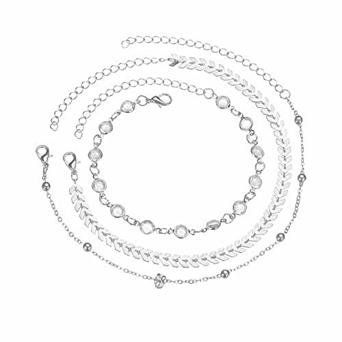 Personalized 3-Layer Women's Anklet Bracelet - Adjustable Beach Jewelry Gift for Her (Silver, One Size) - Perfect for Summer Vacations, Weddings & Boho Fashion