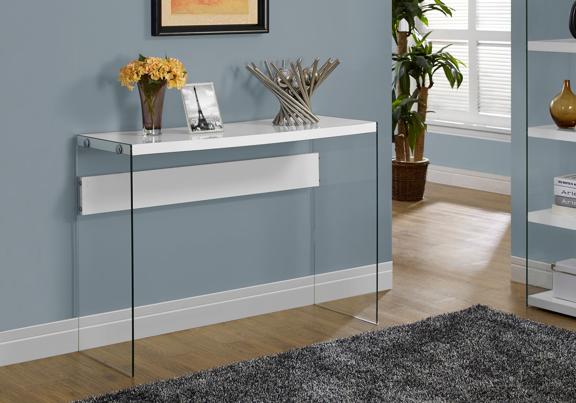 44L Modern Accent Table with Glossy White Finish & Tempered Glass Top - Perfect for Living Room, Bedroom, or Office Decor