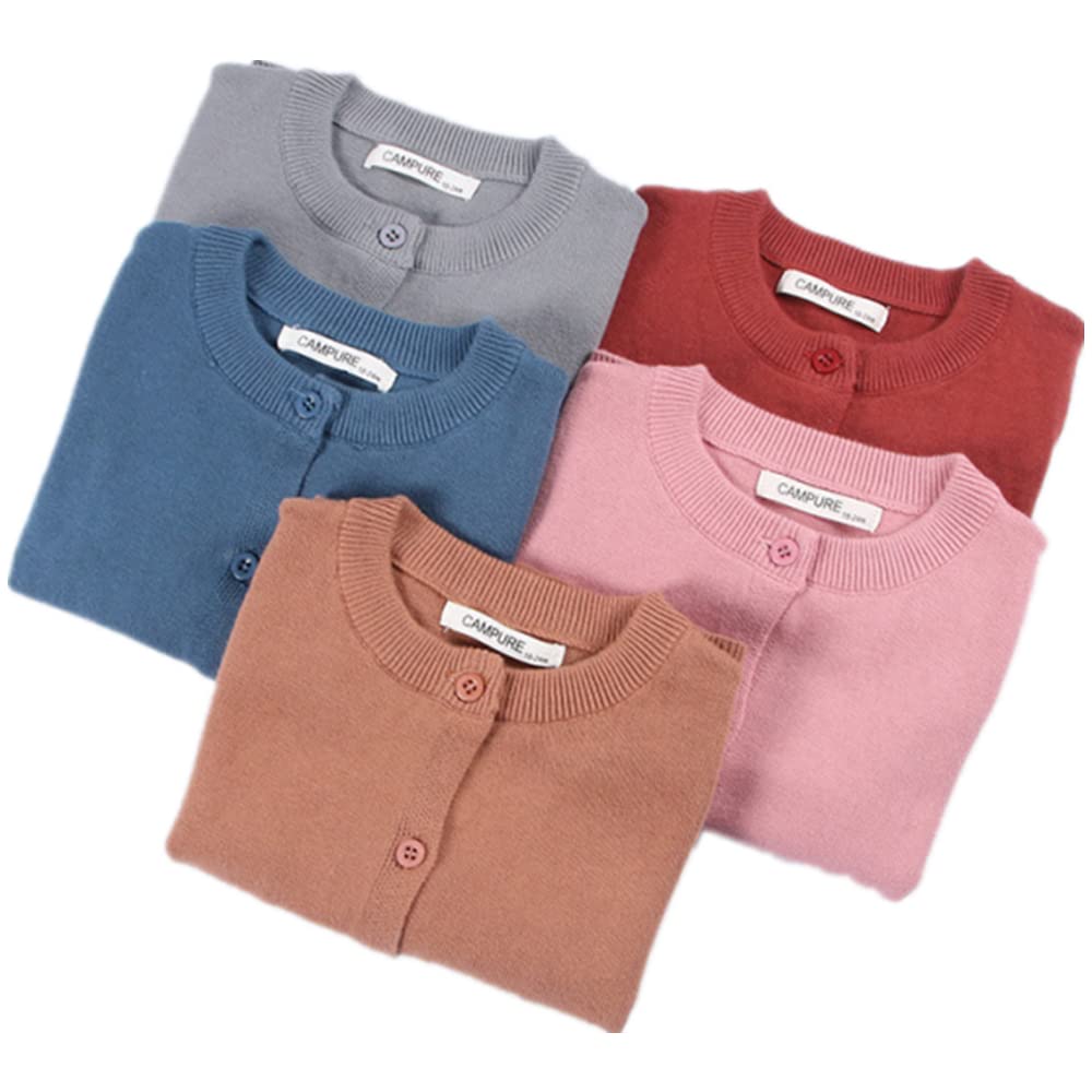 Girls Cotton Crewneck Cardigan - Solid Color Long Sleeve Button Up Sweater for Little Girls | School Uniform & Casual Wear