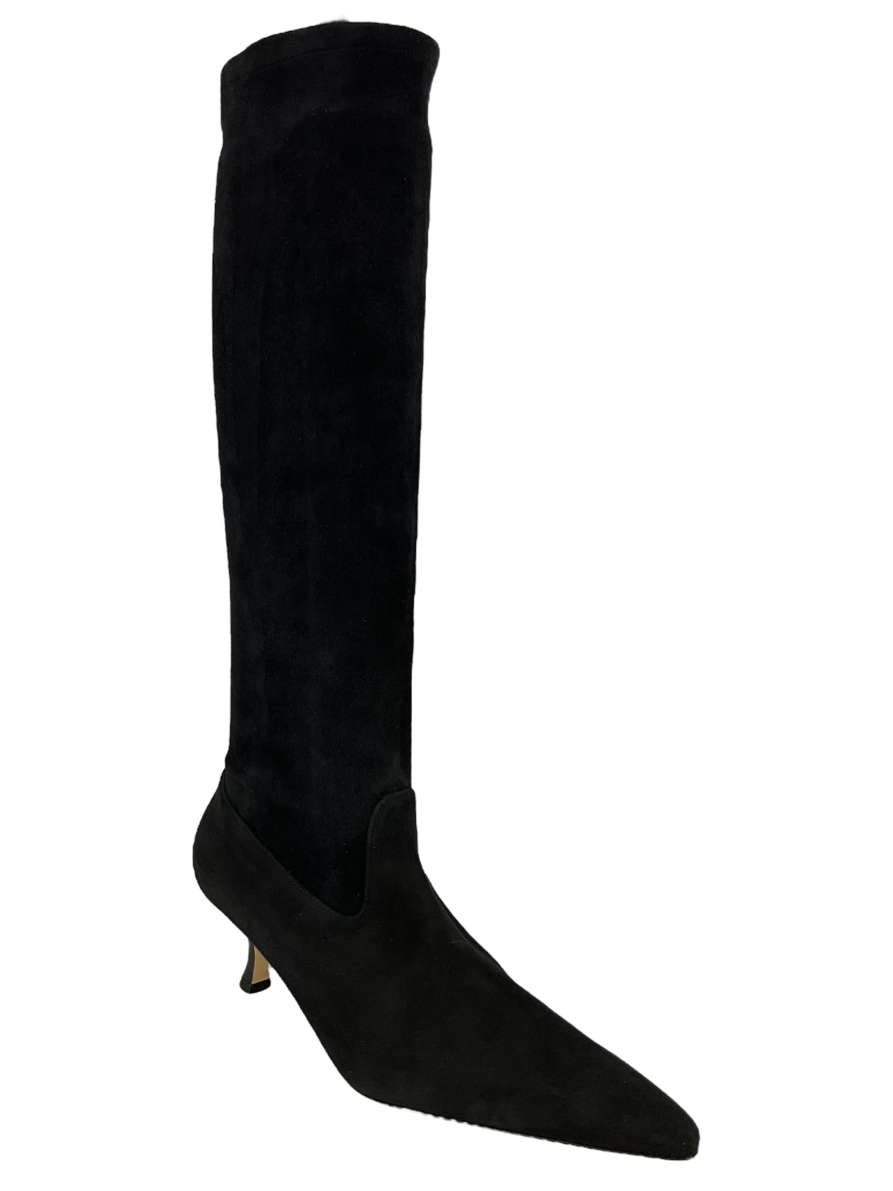 Manolo Blahnik Black Suede Knee High Pointed Toe Boots Women's Size 8.5 - Elegant Dress Boots for Evening Wear & Winter Fashion