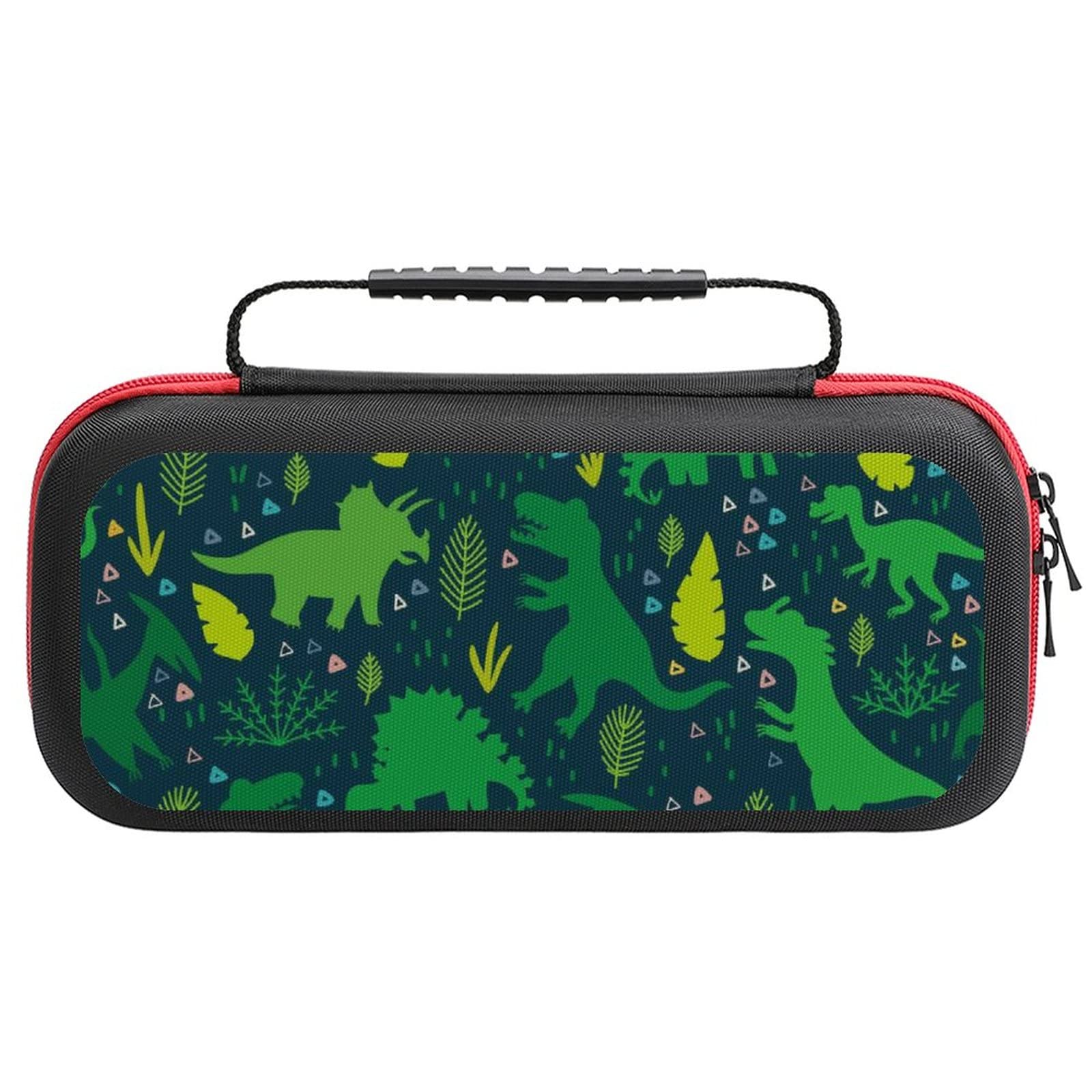 FunnyStar Dinosaur & Tropical Leaves Print Nintendo Switch Carrying Case - Protective Shell Storage Handbag for Travel, Commuting & Gaming On-The-Go