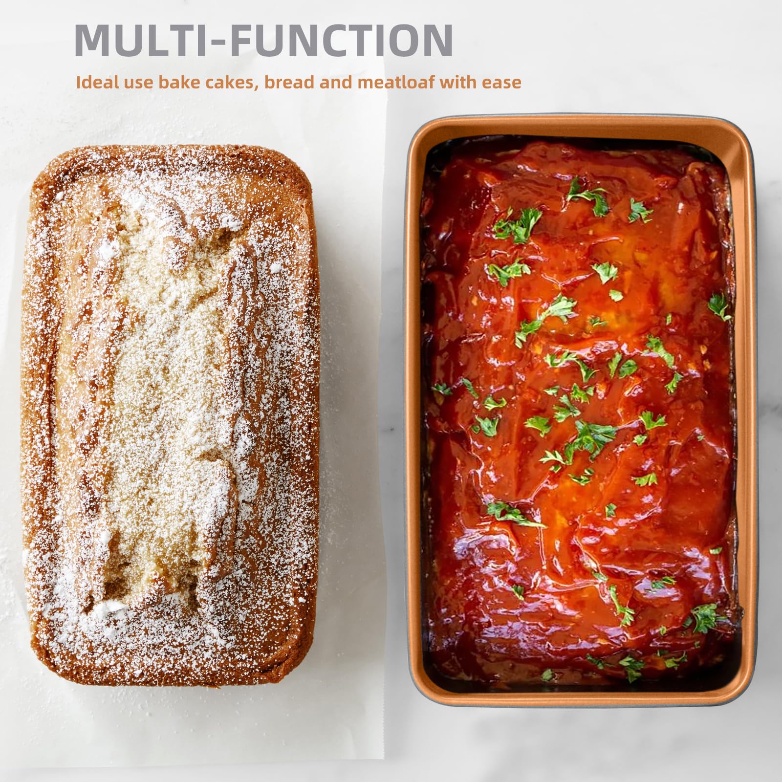 Nonstick Meatloaf Pan with Drain Tray - 9.8 x 5.7 Inch Bicolor Loaf Pan Set for Baking Meatloaf, Homemade Banana Bread, and Oven Recipes (Golden) - Perfect for Family Dinners and Holiday Cooking