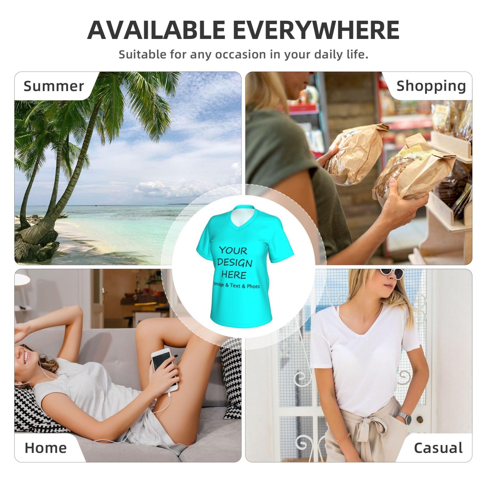 Custom Printed T-Shirts for Women - Personalized Photo/Text/Logo Tees - Unique Custom Gifts for Birthdays, Parties & Events (4-Sided Printing) - Perfect for Family Reunions, Bachelorette Parties & Corporate Events