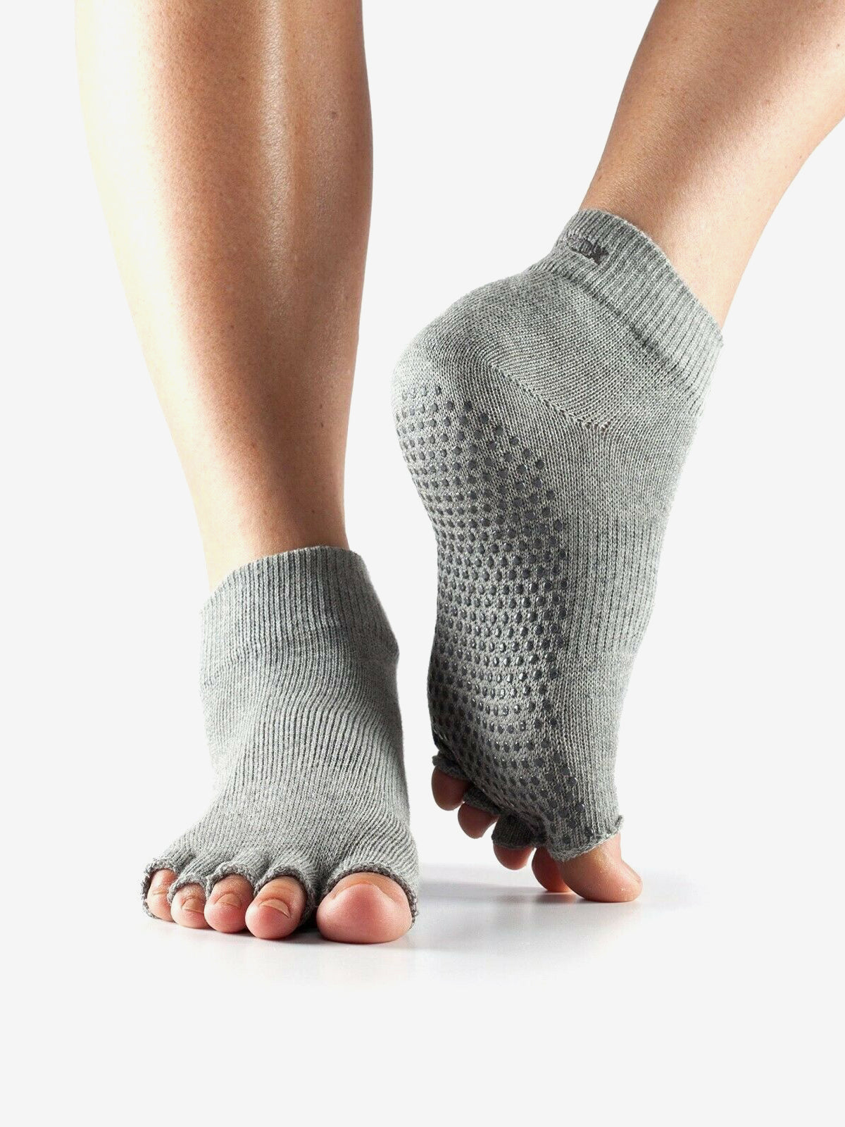 Toesox Grip Half Toe Ankle Socks - Non-Slip Yoga & Pilates Socks for Women - Heather Grey - Perfect for Barre, Dance and Fitness Workouts