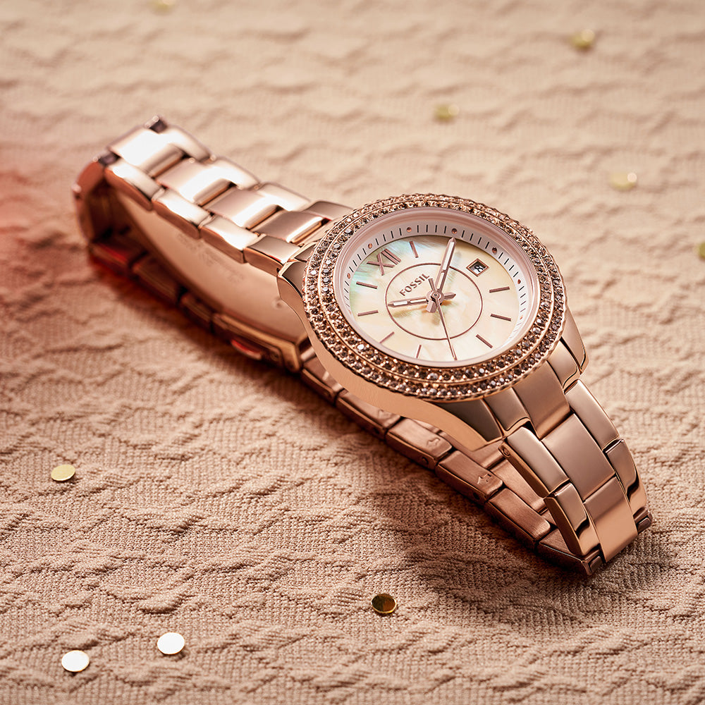 Fossil ES5136 Mini Stella Stone Set Rose Gold-Tone Watch for Women - Elegant & Stylish Accessory for Everyday Wear, Office & Special Occasions