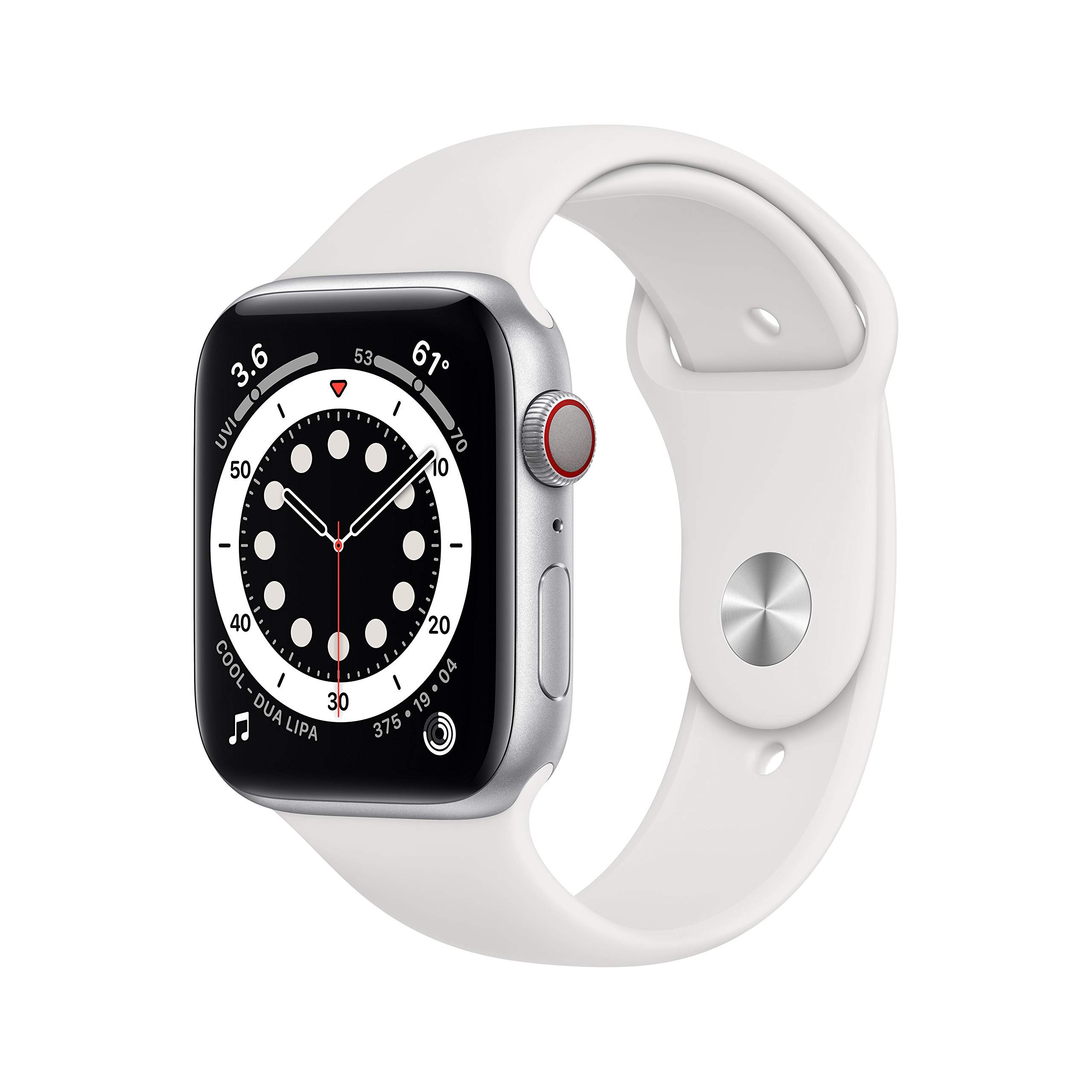 Apple Watch Series 6 GPS + Cellular 44mm Silver Aluminum Case with White Sport Band - Renewed Smartwatch for Fitness Tracking, Calls & Notifications - Perfect for Running, Swimming & Daily Use