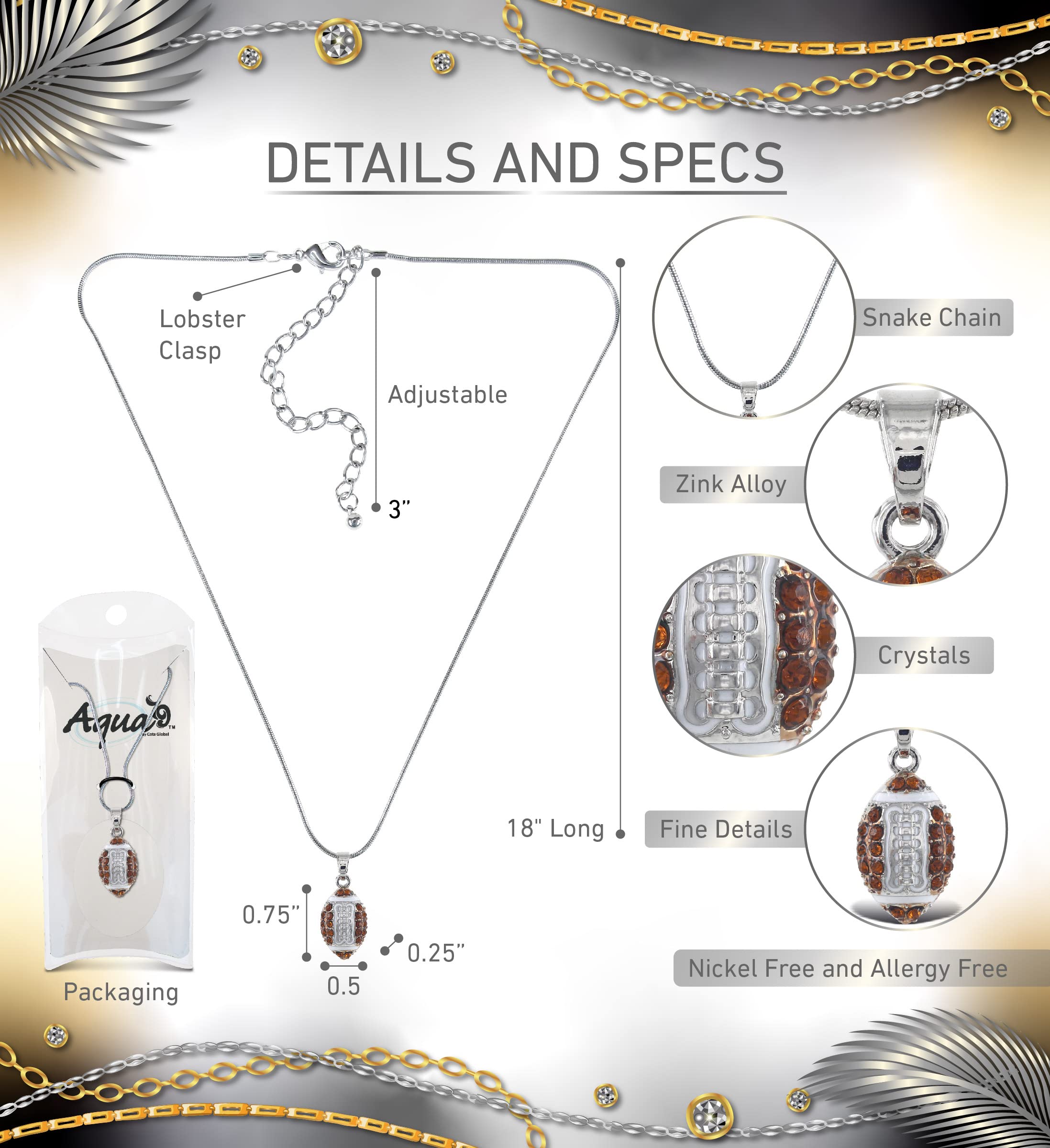 Sparkling Football Crystal Pendant Necklace - Elegant Silver Sports Jewelry for Women, 18 Inch Adjustable Chain, Perfect Gift for Football Fans, Game Day Accessories & Special Occasions