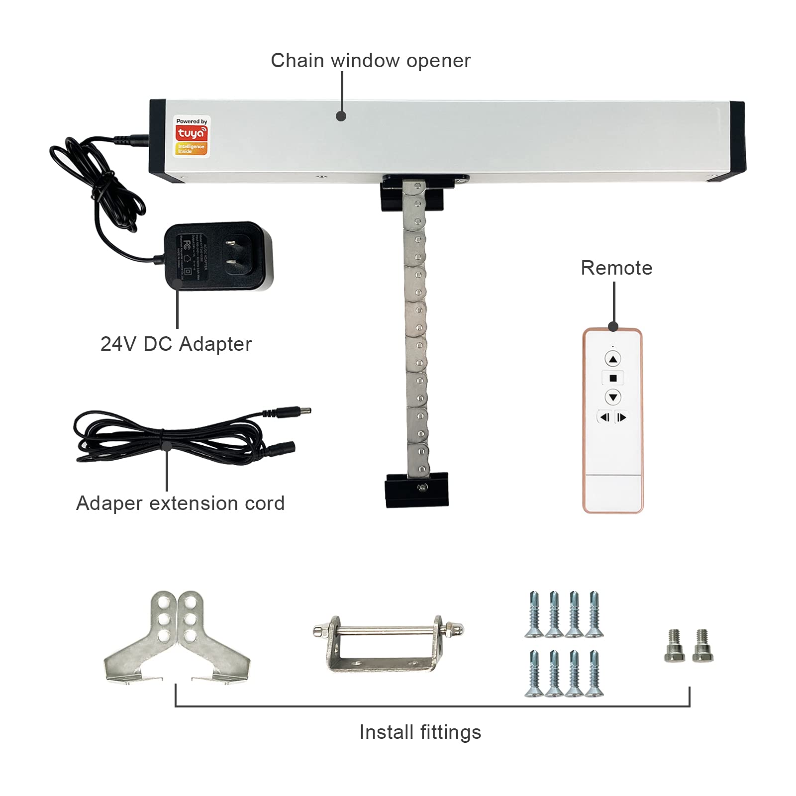 Smart Automatic Chain Window Opener - WiFi Control Compatible with Google Home & Alexa, Remote Access via Phone App (300mm) for Smart Home, Bedroom Ventilation & Greenhouse Automation