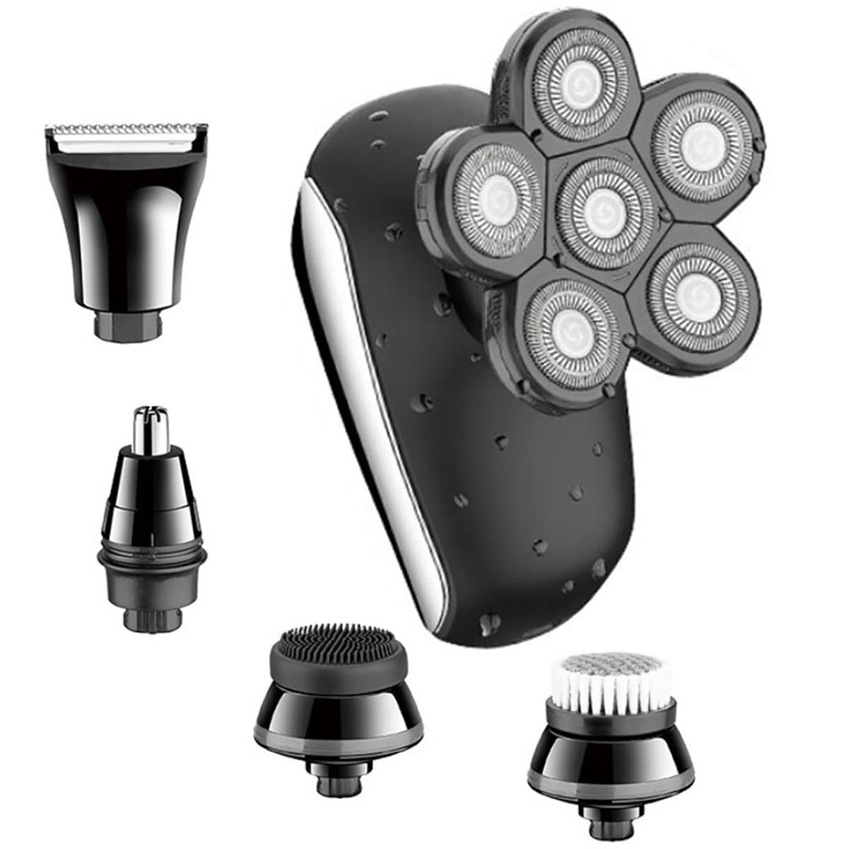 Professional 6-Blade Electric Razor for Men - 5-in-1 Wet/Dry Rechargeable Beard Trimmer & Bald Head Shaver Kit | Perfect for Travel, Home Grooming & Quick Touch-Ups