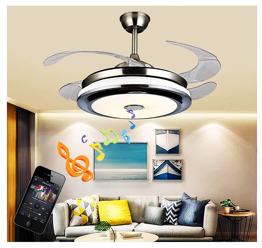 AFANQI 42 Inch Smart Ceiling Fan with Bluetooth Speaker, Remote Control, 3 Color LED Lights, 3 Speed Settings, Quiet Motor - Perfect for Bedroom, Living Room, and Dining Room (Silver)