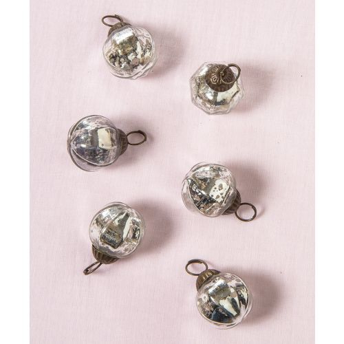 6 Pack Silver Penina Mercury Glass Ball Ornaments - Elegant Christmas Tree Decorations for Holiday Home & Party Decor