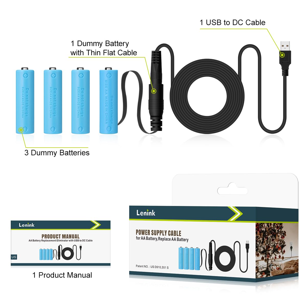 Lenink AA Battery Power Supply Cable - Replacement for AA Batteries | Portable Power Solution for Cameras, Toys, and Electronics