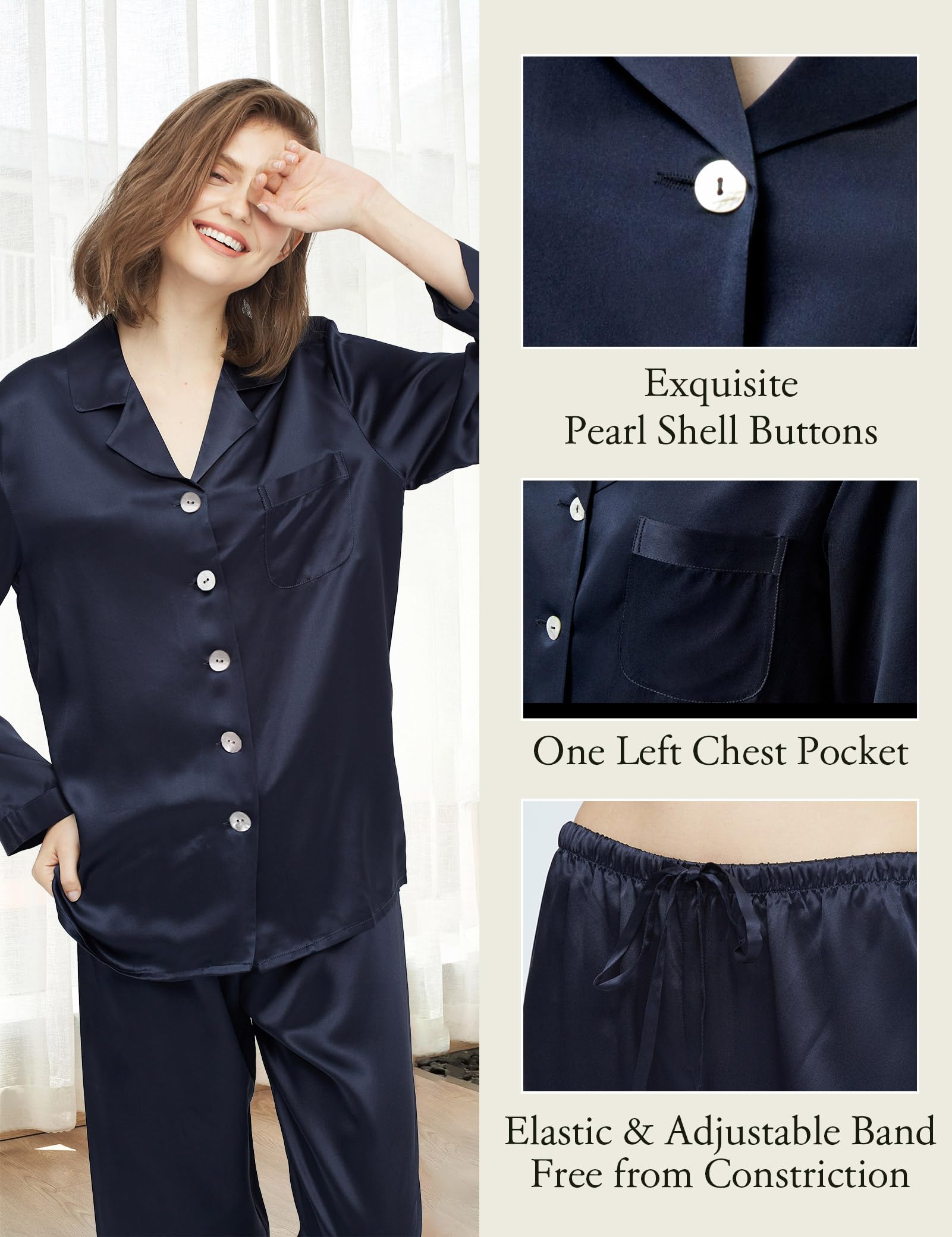 Luxury 100% Mulberry Silk Pajamas for Women - 22 Momme Pure Long Sleeve Nightwear Set | Soft & Breathable Sleepwear for Comfortable Nights, Gifts for Her, Bridal Loungewear