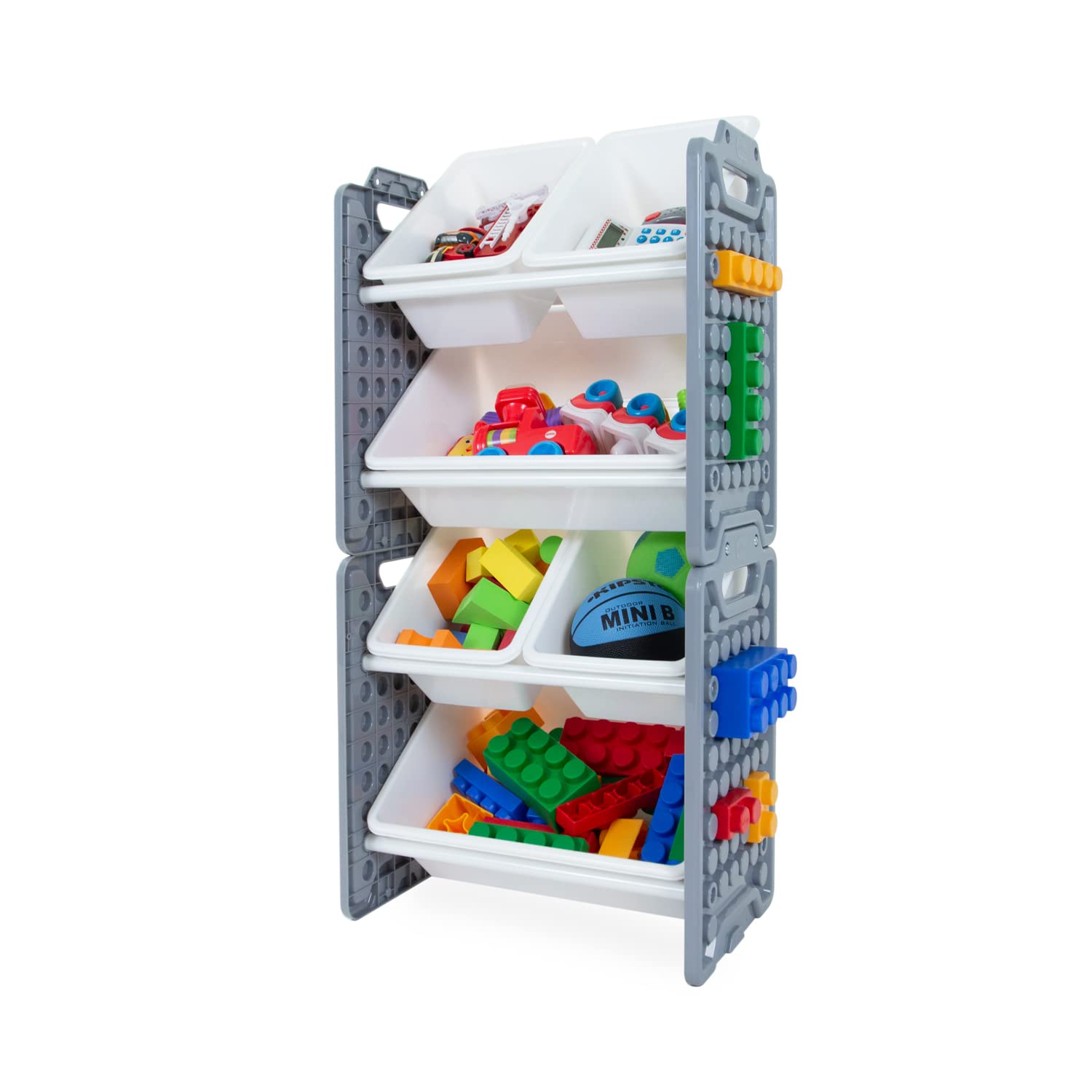 UNiPLAY 6-Bin Toy Storage Organizer with Removable Bins - Kids Bookshelf for Building Blocks, School Supplies & Toys - Sturdy Baseplate Frame (Gray) - Perfect for Playrooms, Classrooms & Home Organization