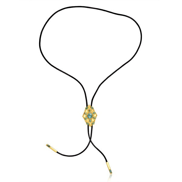 Handcrafted Desert Ridge Turquoise Bolo Tie for Men - Western Style Adjustable Leather Cord Necklace - Perfect for Cowboy, Rodeo, and Western Fashion Events