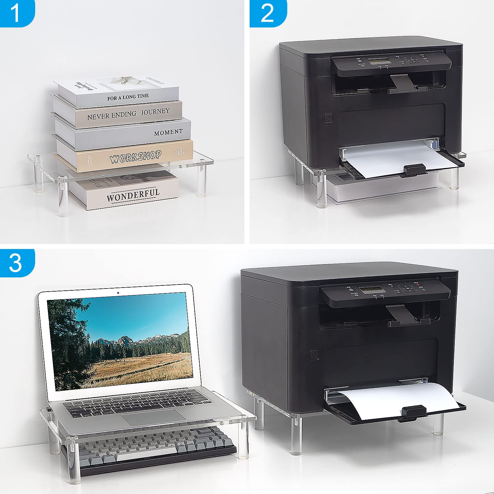 Sumerflos Clear Acrylic Monitor Stand - Adjustable Laptop Riser with Anti-Slip Pads for Home Office, Ergonomic Computer Stand for MacBook, iMac & PC - Space Saving Desk Organizer for Better Posture & Workspace Efficiency