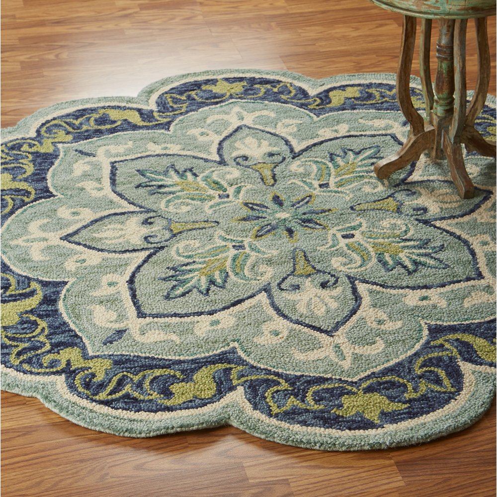 LR Home 6ft Round Indoor Wool Area Rug - Modern Farmhouse Boho Style Handwoven Rug for Living Room, Bedroom, Office Decor | Soft Teal Multicolor Accent Rug | Perfect for Cozy Home, Nursery, Entryway & Playroom