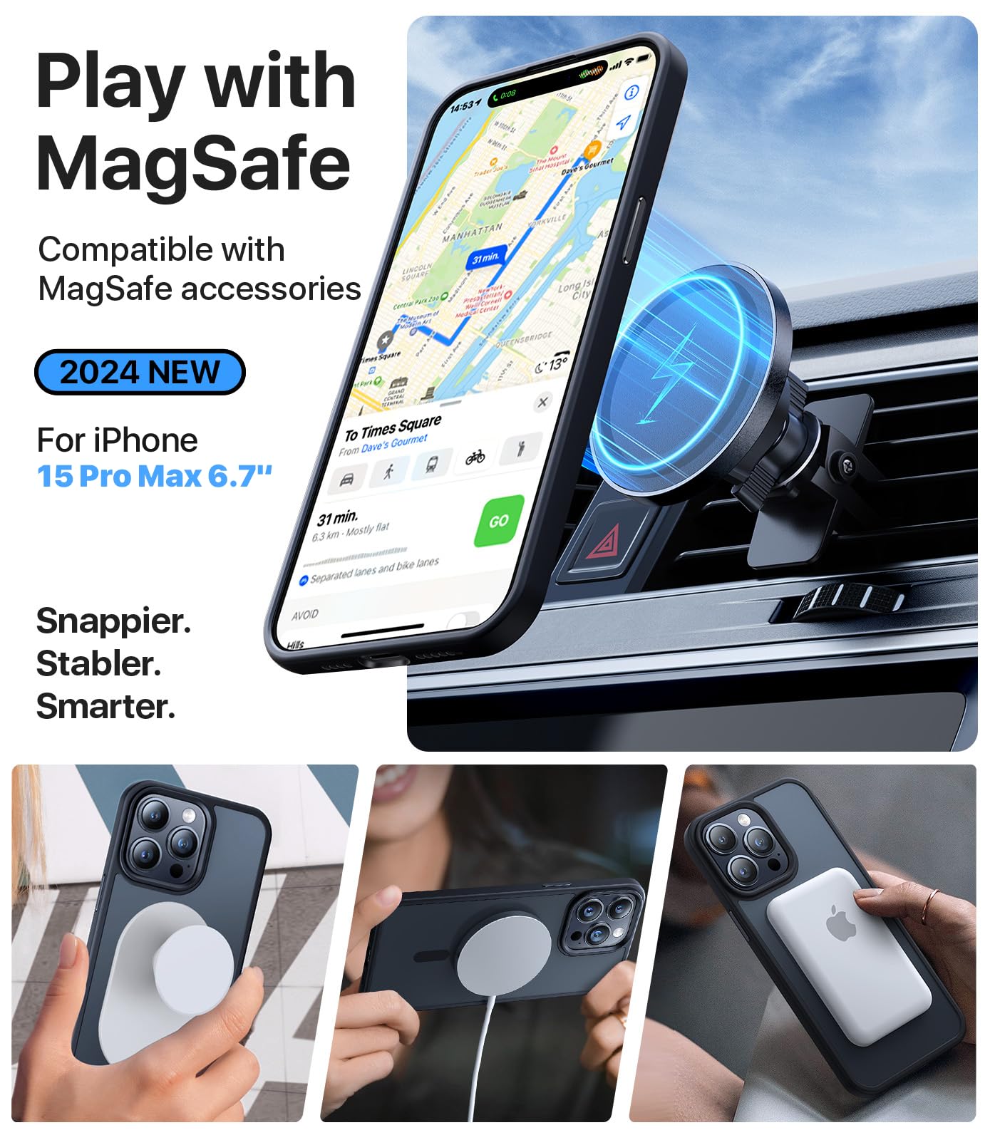 Magnetic iPhone 15 Pro Max Case - Military-Grade Shockproof Protective Cover with Slim Translucent Matte Design | Compatible with MagSafe | Perfect for Everyday Use, Travel & Outdoor Activities (Black)