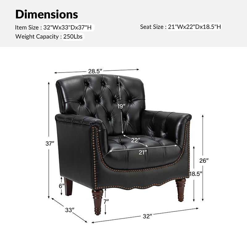 Premium Genuine Leather Armchair - Handcrafted Modern Lounge Chair for Living Room, Office & Study - Brown Leather Recliner with Solid Wood Frame - Perfect for Home Decor & Relaxation