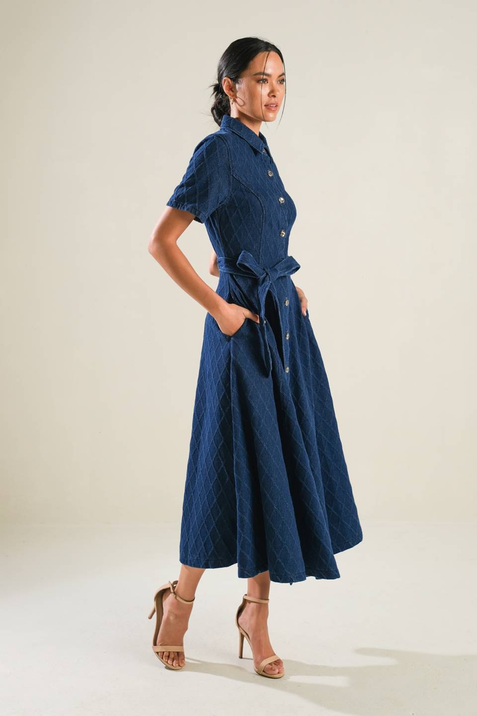 Confident Strides Textured Denim Midi Shirt Dress for Women | Casual Office Wear & Spring Outfits