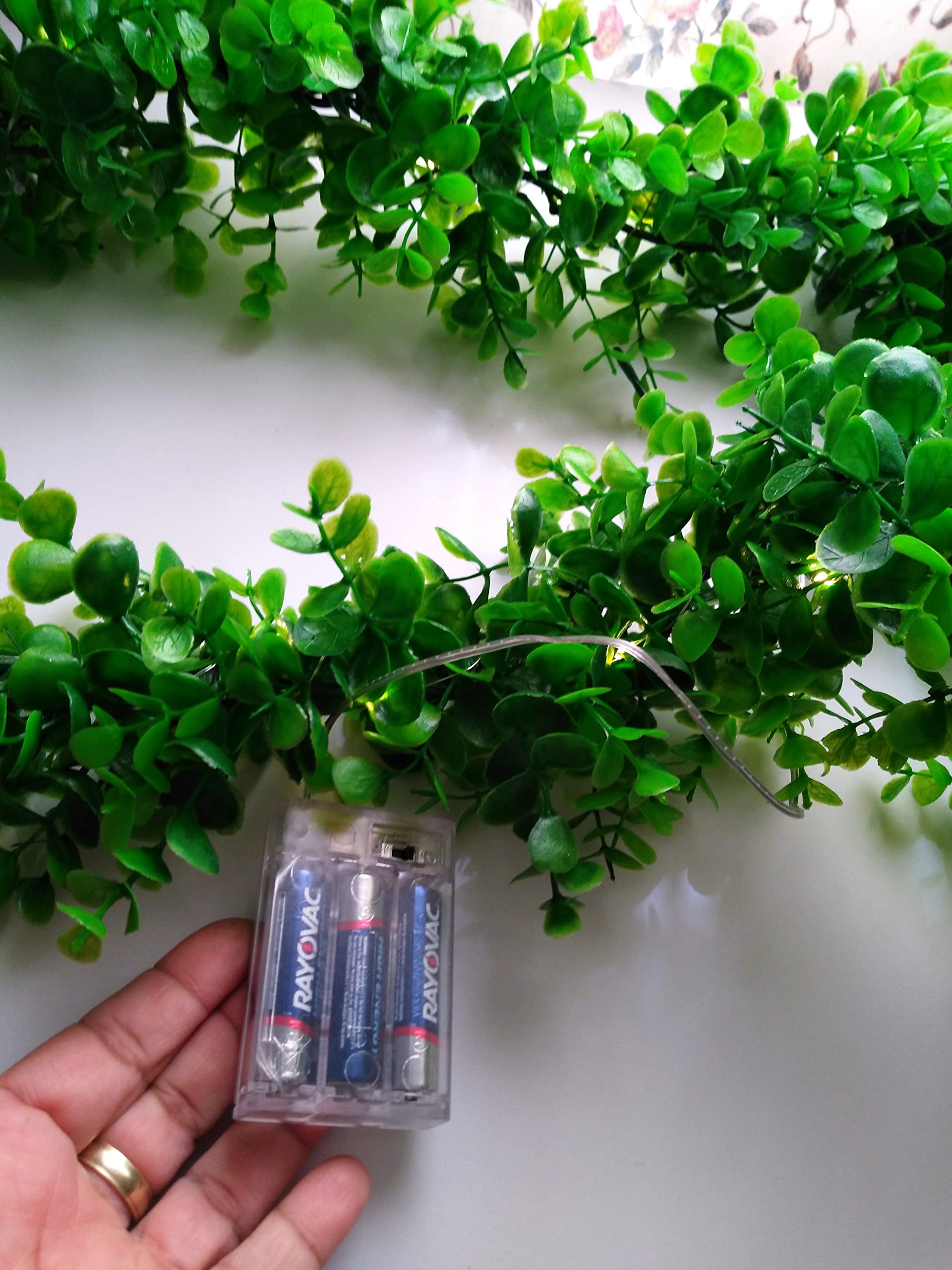 Premium LED Boxwood Leaves Garland - 6FT Artificial Greenery with Warm White Lights for Indoor/Outdoor Wedding, Party, and Home Decor