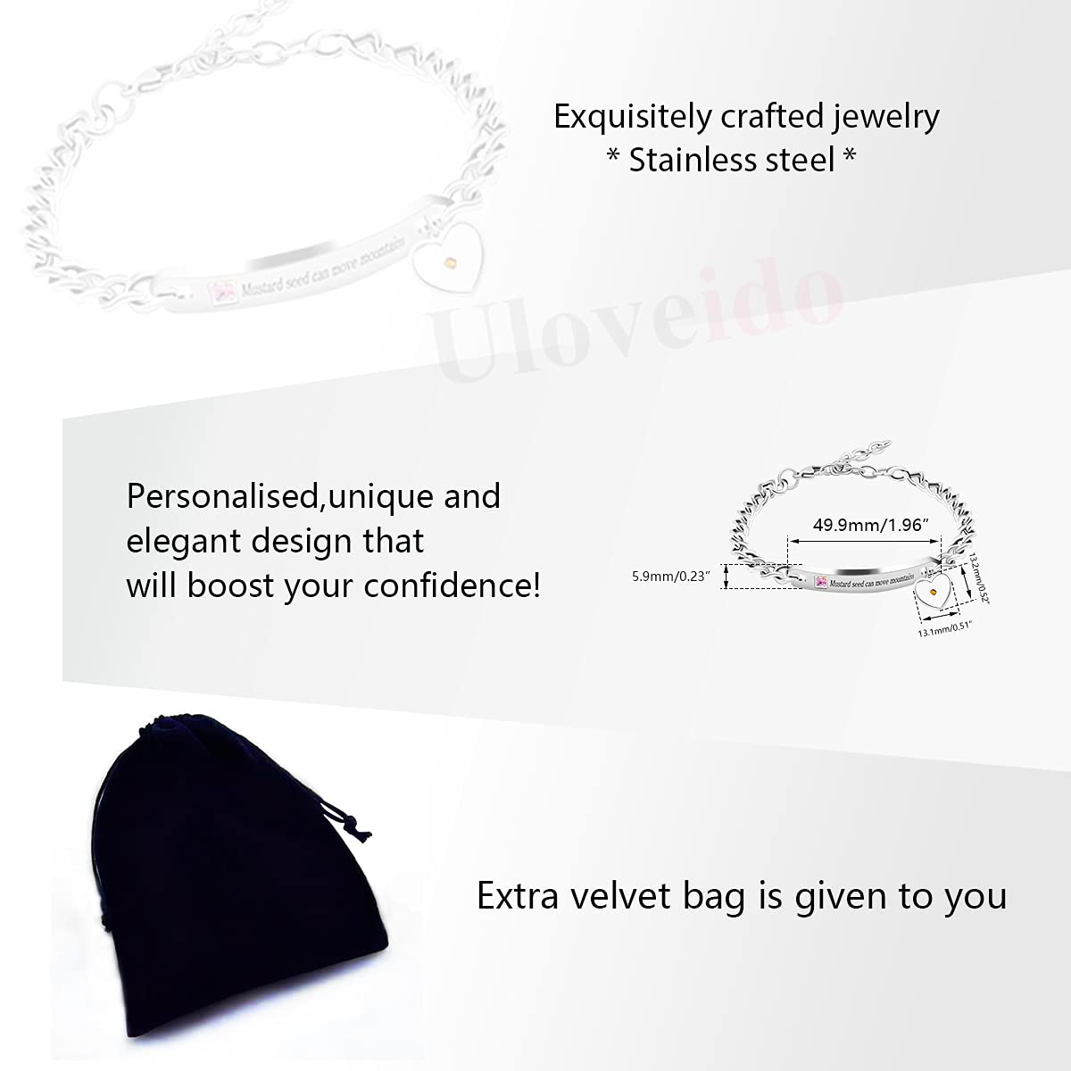 Uloveido Stainless Steel Chain Bangle Bracelet - Engraved 'Faith as Small as Mustard Seed Can Move Mountains' Y1133 - Elegant Religious Jewelry for Women, Perfect for Church, Weddings & Daily Wear
