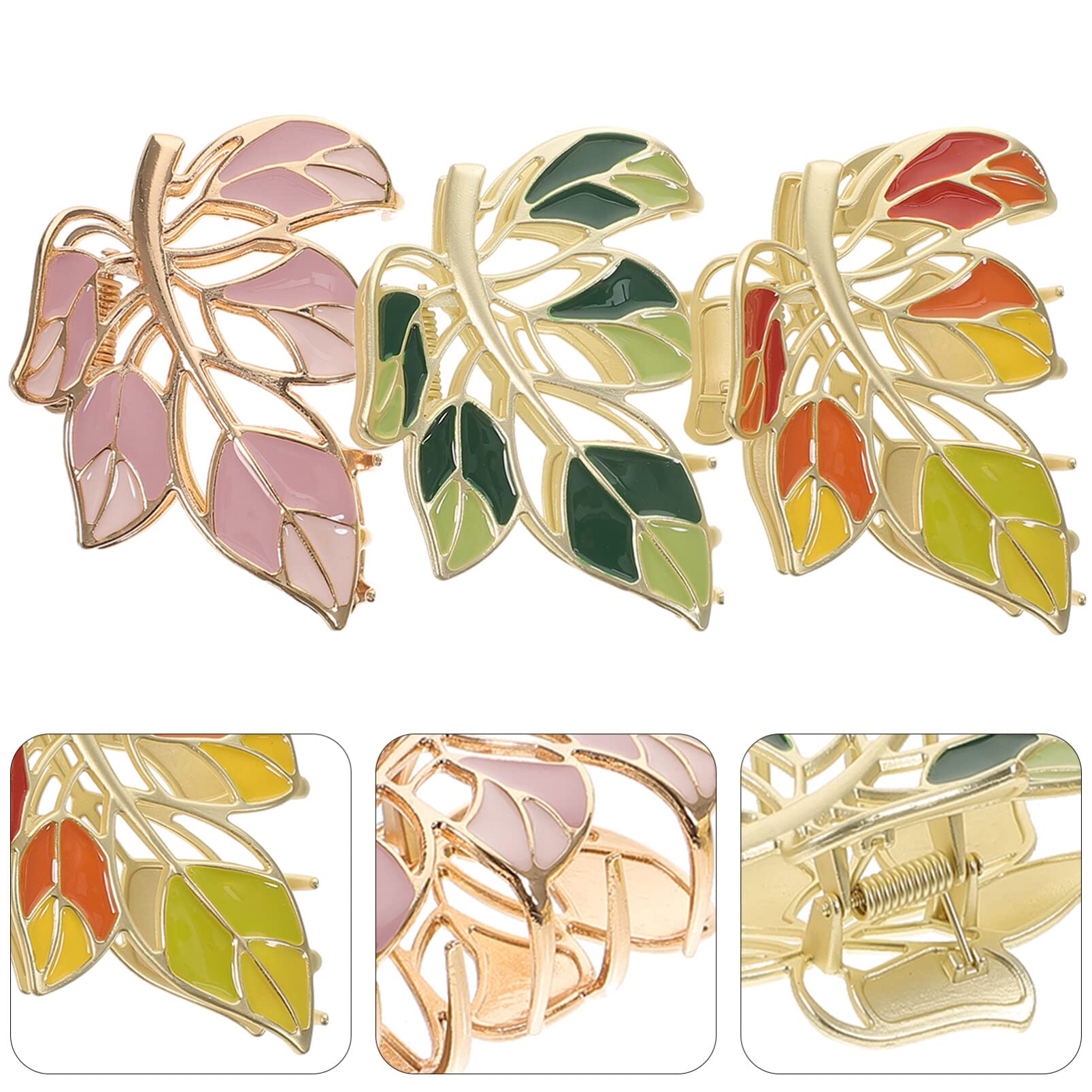 EXCLUZO 3-Piece Large Hair Claw Clips with Leaf Design - Strong Hold Hair Jaw Clips for Women & Girls - Perfect for Updos, Ponytails & Everyday Hairstyles