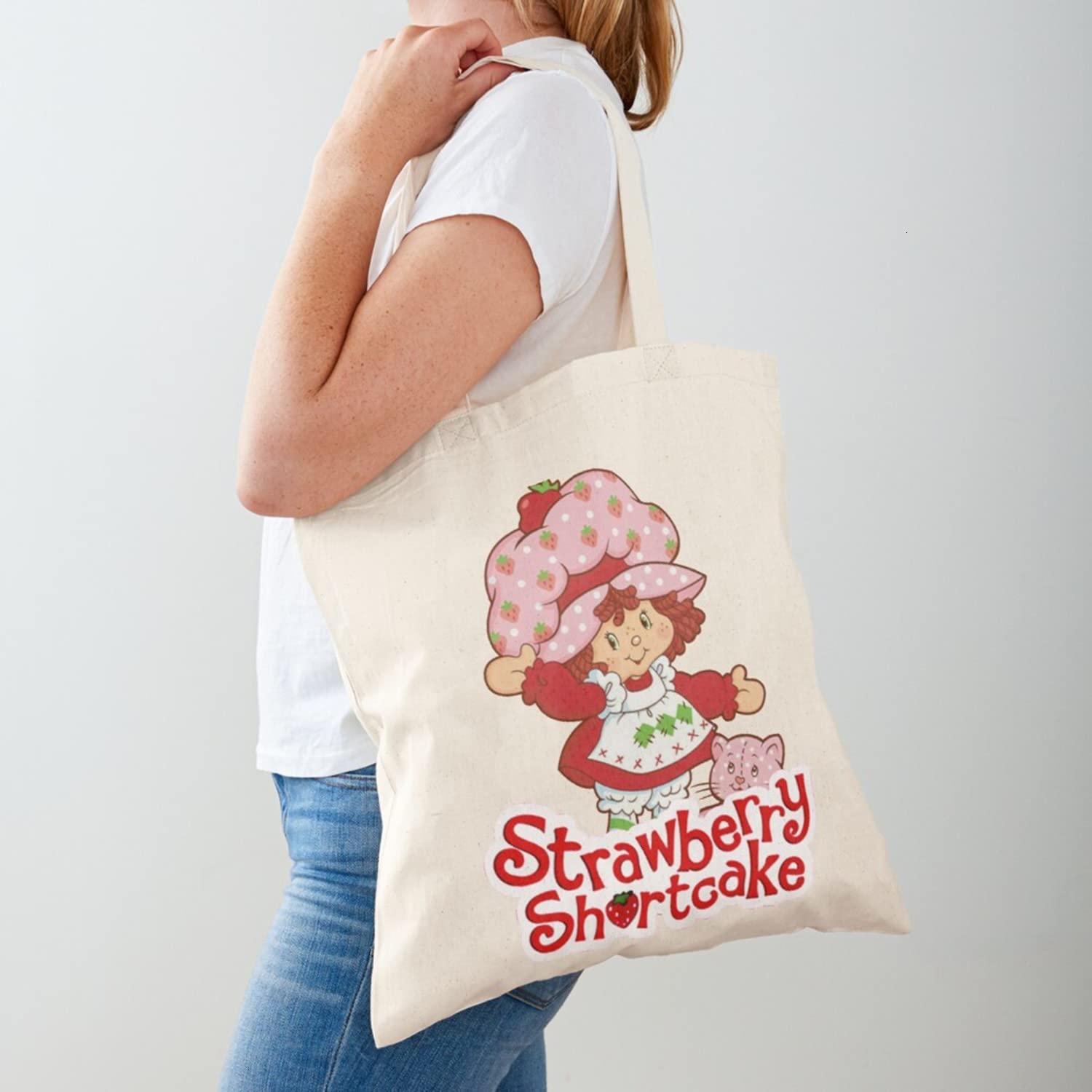 Vintage 80s Strawberry Shortcake Tote Bag for Women - Cute Graphic Design Retro Shoulder Bag - Perfect for Shopping, Beach, and Everyday Use