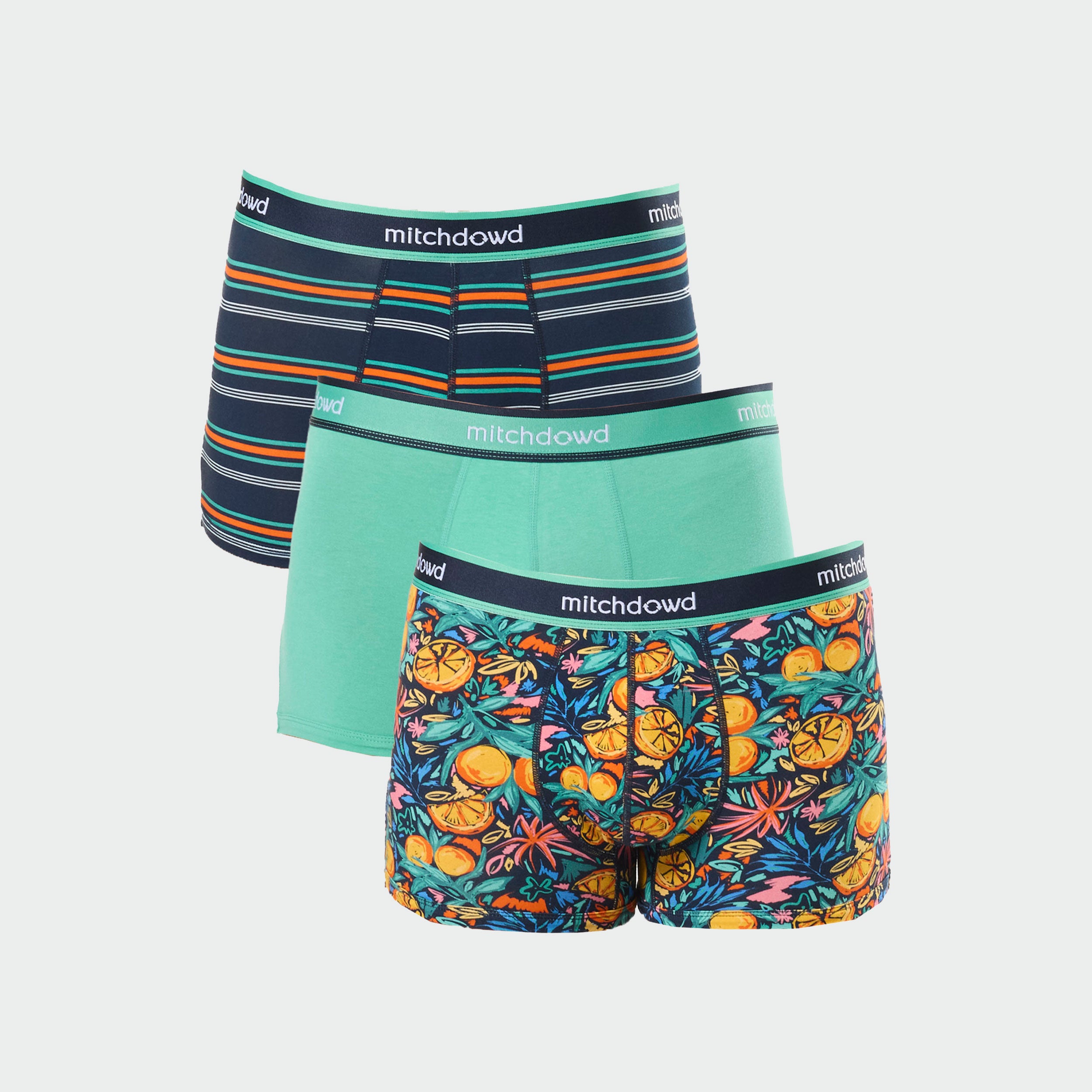 Men's Leafy Fruits Cotton Underwear Trunk 3-Pack - Soft Breathable Boxer Briefs for Everyday Comfort & Lounge Wear - Green