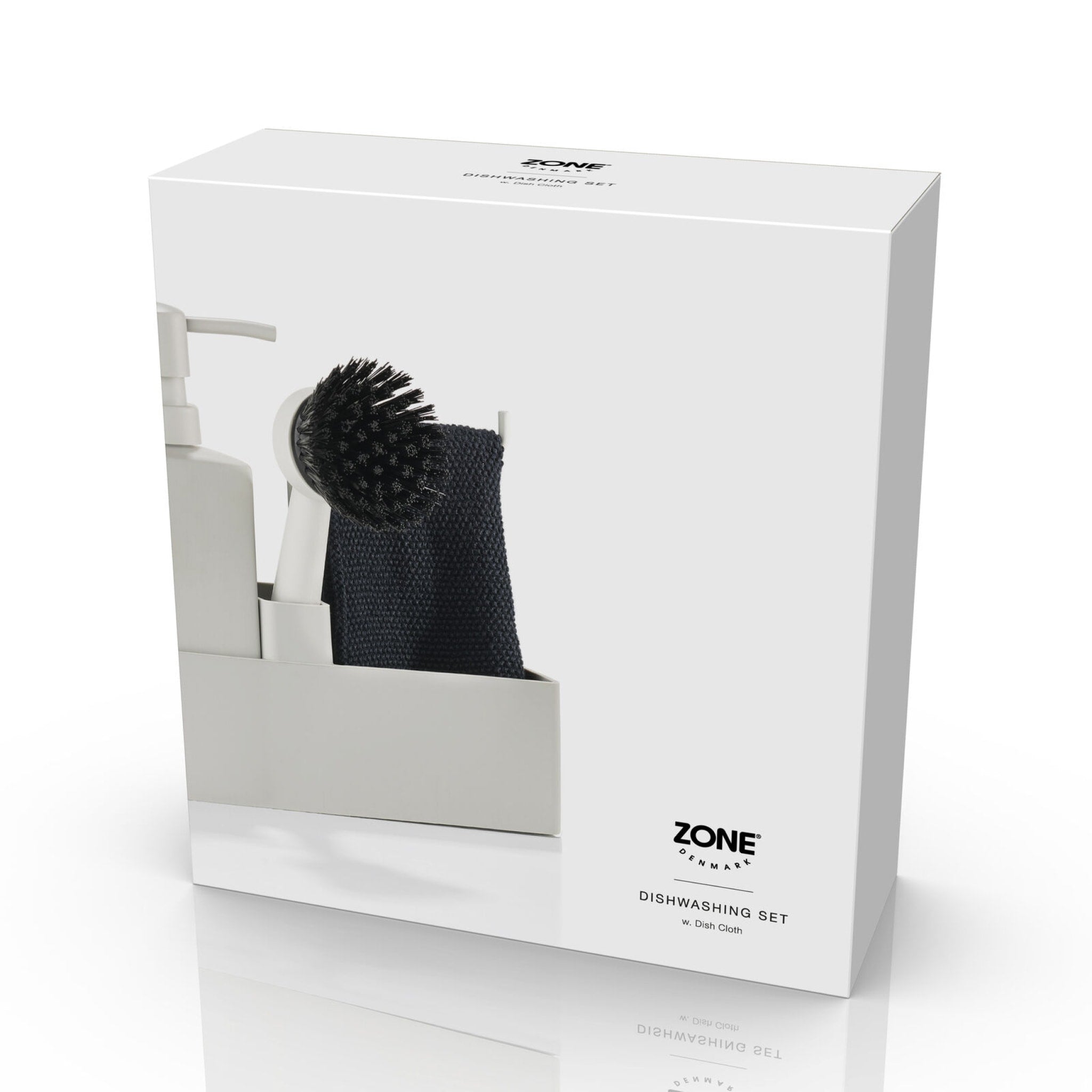 Premium ZONE DENMARK Dishwashing Set with Microfiber Cloth in Warm Grey - Complete Kitchen Cleaning Kit for Sinks, Countertops & Dishes (Dishwasher Safe)