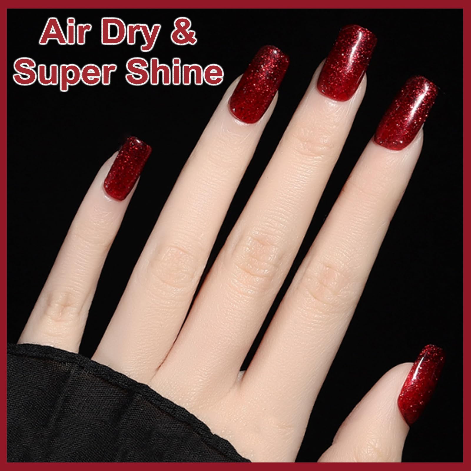 Sparkling Red Glitter Nail Polish - Quick Dry 10ml Shimmer Dark Red Nail Lacquer - High Gloss Holographic Cherry Red Nail Art Polish for Manicure | Perfect for Parties, Weddings, Holidays & Special Occasions