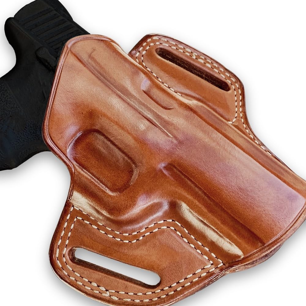 Premium Leather OWB Pancake Holster Open Top for EAA Witness Polymer Carry 9mm 3.6