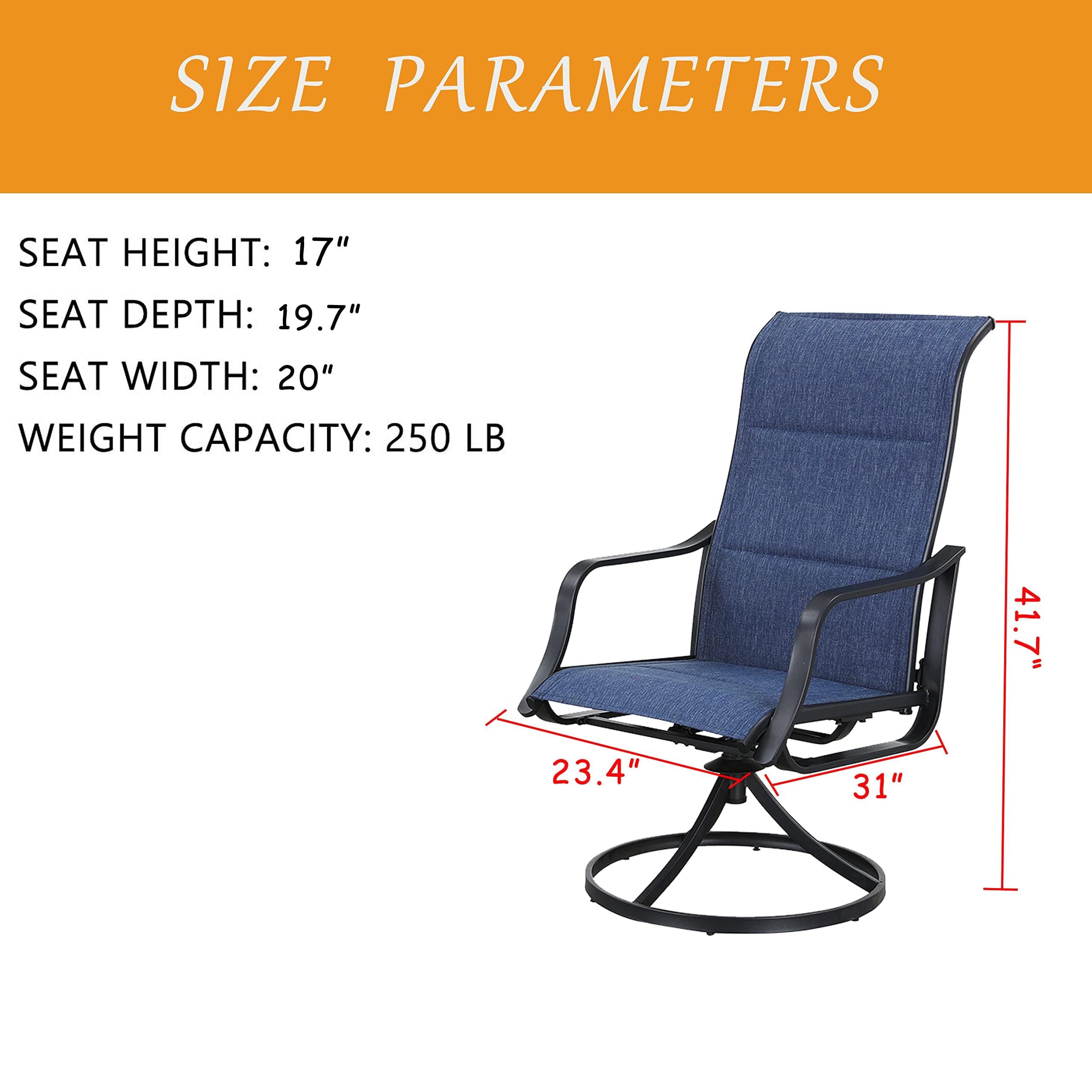 LOKATSE HOME Outdoor Patio Swivel Dining Chairs Set of 2 - All Weather Textilene Fabric Sling Chairs with Durable Frame, Blue - Perfect for Backyard, Poolside & Garden Relaxation