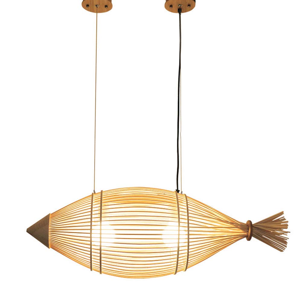 Vintage Fish-Shaped Bamboo Chandelier - Handwoven Rattan Pendant Light with Modern Design for Home, Villa & Restaurant Ceiling Decoration | Perfect for Coastal, Bohemian & Tropical Interior Themes