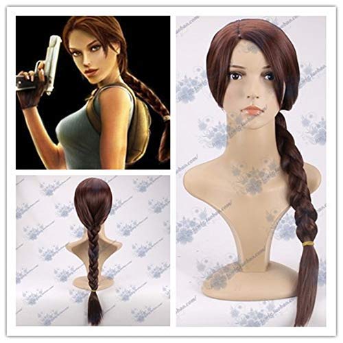Junww Anime Tomb Raider Lara Croft Cosplay Wig - 70cm Brown Braided Synthetic Hair with Wig Cap | Perfect for Halloween, Cosplay Events & Costume Parties