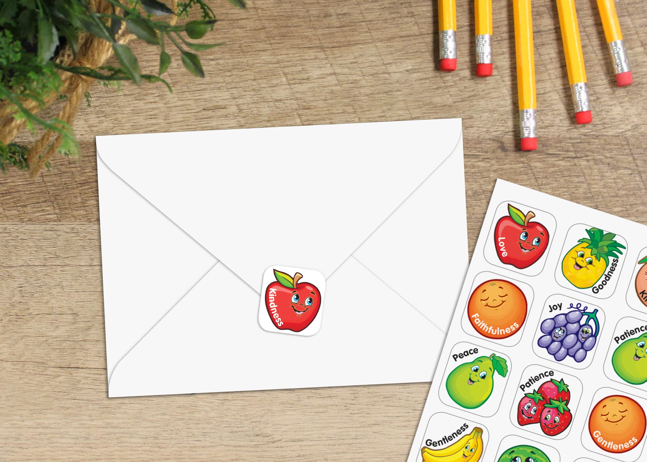 Teacher Created Resources Fruit of the Spirit Stickers - 60 Colorful Religious Reward Stickers for Sunday School, Bible Study & Christian Education (7041)