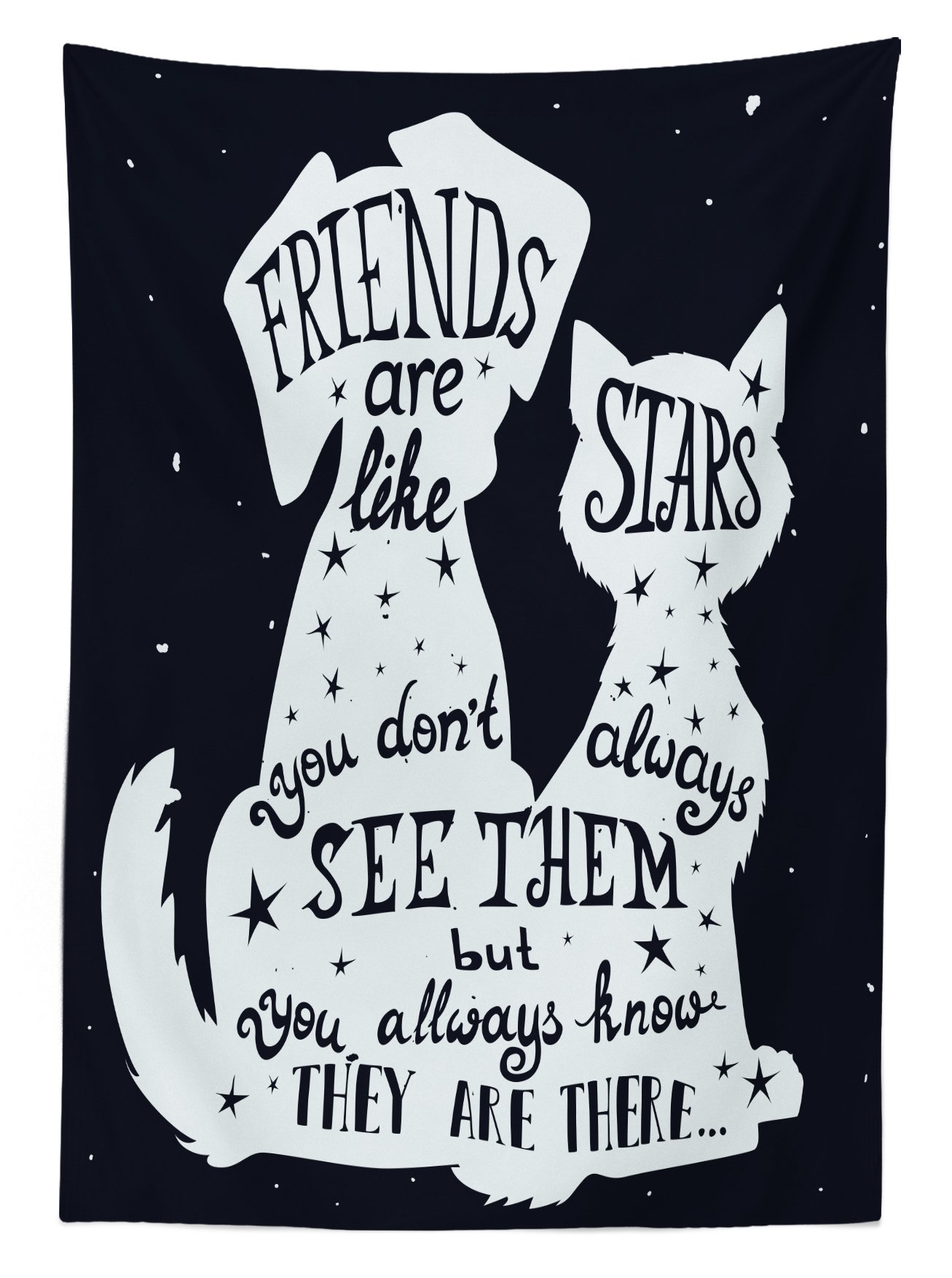 Ambesonne Dog Themed Outdoor Tablecloth - Space Design with Pet Silhouettes & Inspirational Quotes, Washable Picnic Table Cover 58x104 Inches, Indigo & White - Perfect for Backyard BBQs, Picnics, and Pet-Friendly Outdoor Parties