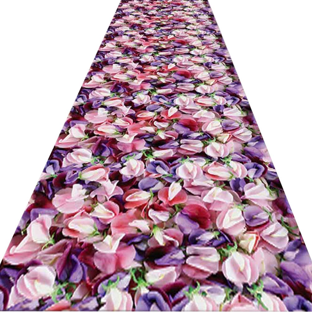 Purple Pink Floral Landscape Carpet Runner - Non-Slip Absorbent Area Rug 80x600cm for Living Room, Bedroom & Hallway Decor