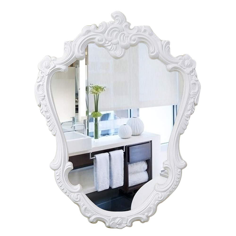 KUWD Decorative Wall Mirror with Vintage Border Design - HD Silver Glass for Bathroom Vanity & Hall Entrance (Black Gold/White) | Perfect for Home Decor, Dressing Room & Entryway