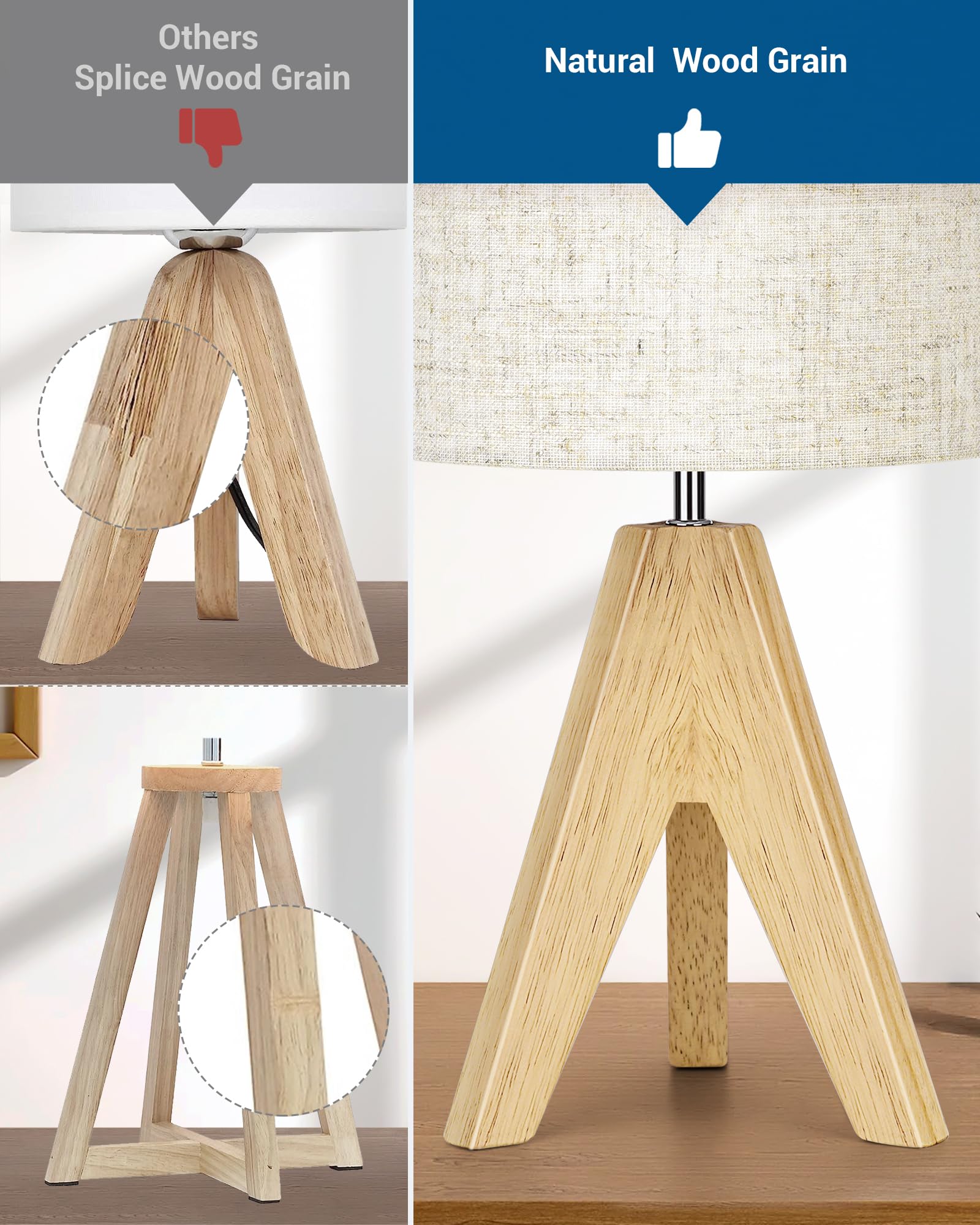DEWENWILS Tripod Table Lamp with Linen Shade - 14.2 Inch Bedside Nightstand Lamp for Nursery, Bedroom, Kids Room - 2 Pack Set - Perfect for Reading, Study Desk & Cozy Home Decor