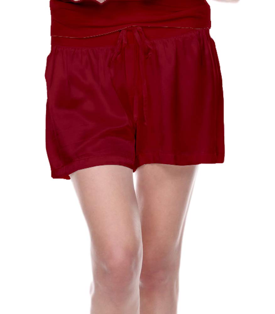 PJ Harlow Women's 2 Piece Set - Soft Knit Tank Top & Smooth Satin Boxer Shorts - Red - Size Small - Perfect for Sleepwear, Lounge Wear & Casual Outfits