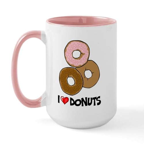 White/Pink Inside - I Love Donuts Large Mug