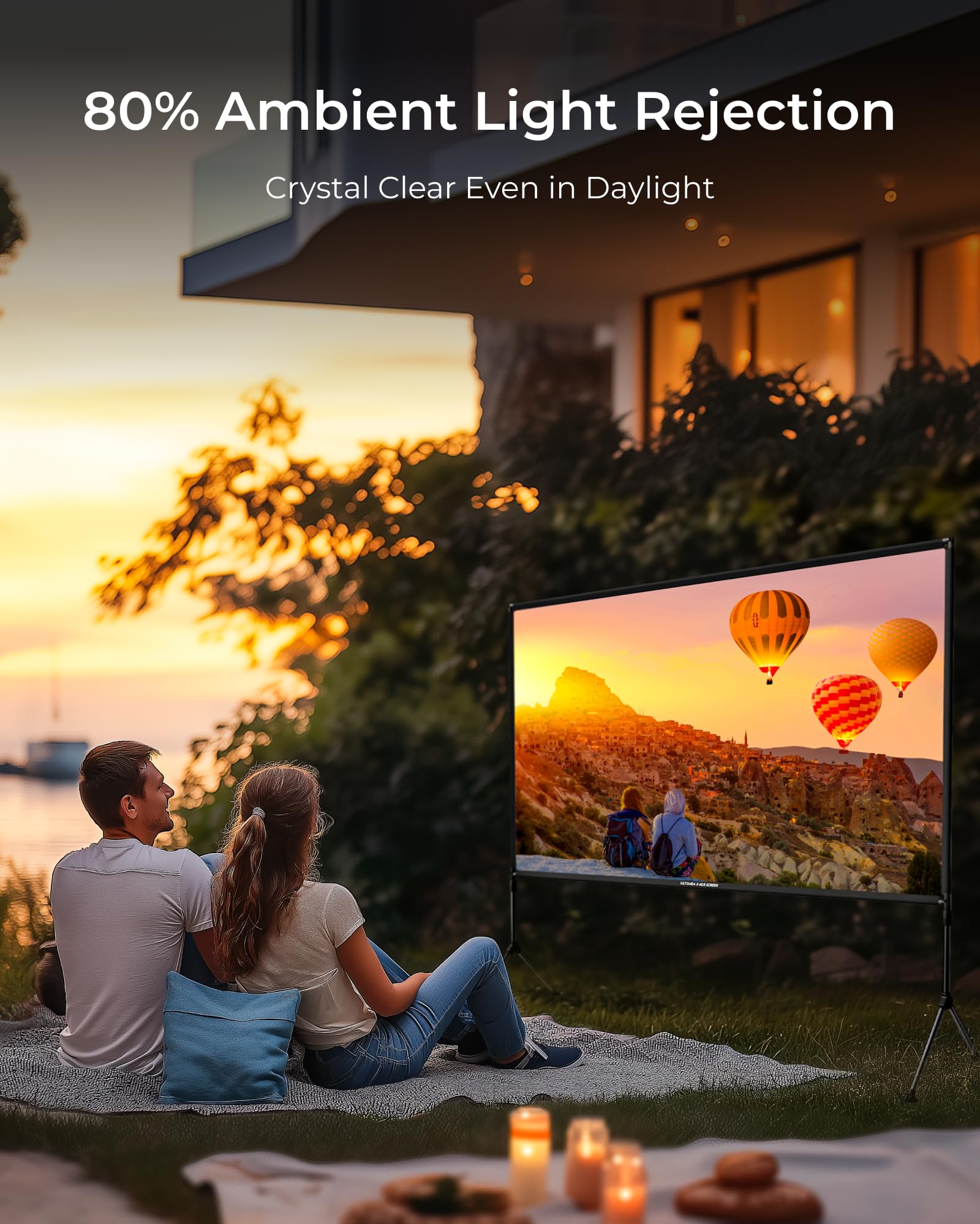 ULTIMEA E-ALR 120-inch Portable Projector Screen with Stand - 80% Ambient Light Rejection, 2.0 Gain Value for 4K/Full HD Movies - Perfect for Outdoor Daytime Viewing & Home Theater Setup - Includes Photon 120 Stand for Easy Installation