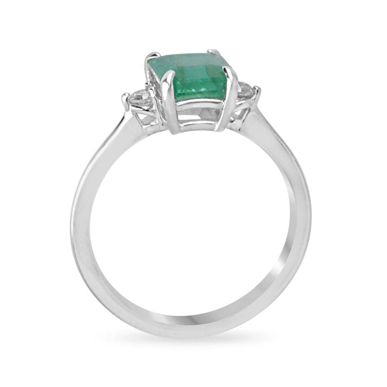 1.52tcw SS Natural Emerald Brilliant Round Cut Sterling Silver Ring with Salt & Pepper Diamond Accents - Perfect for Engagement, Anniversary & Special Occasion Gifts