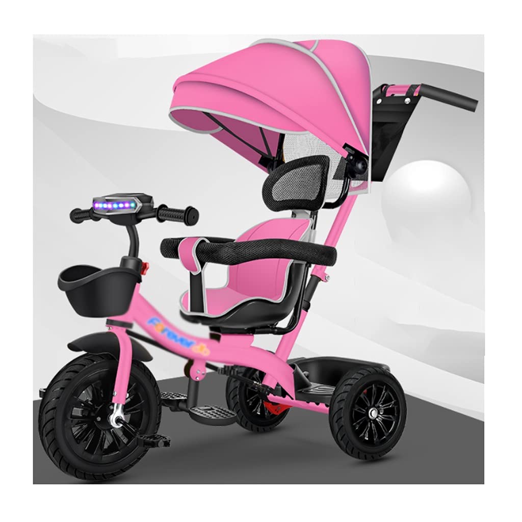 **Pink Baby Stroller Tricycle for Kids 1-6 Years Old - 360° Rotatable Seat with Canopy, Convertible Push Bike & Stroller for Outdoor Walks, Park Rides & Toddler Transportation**