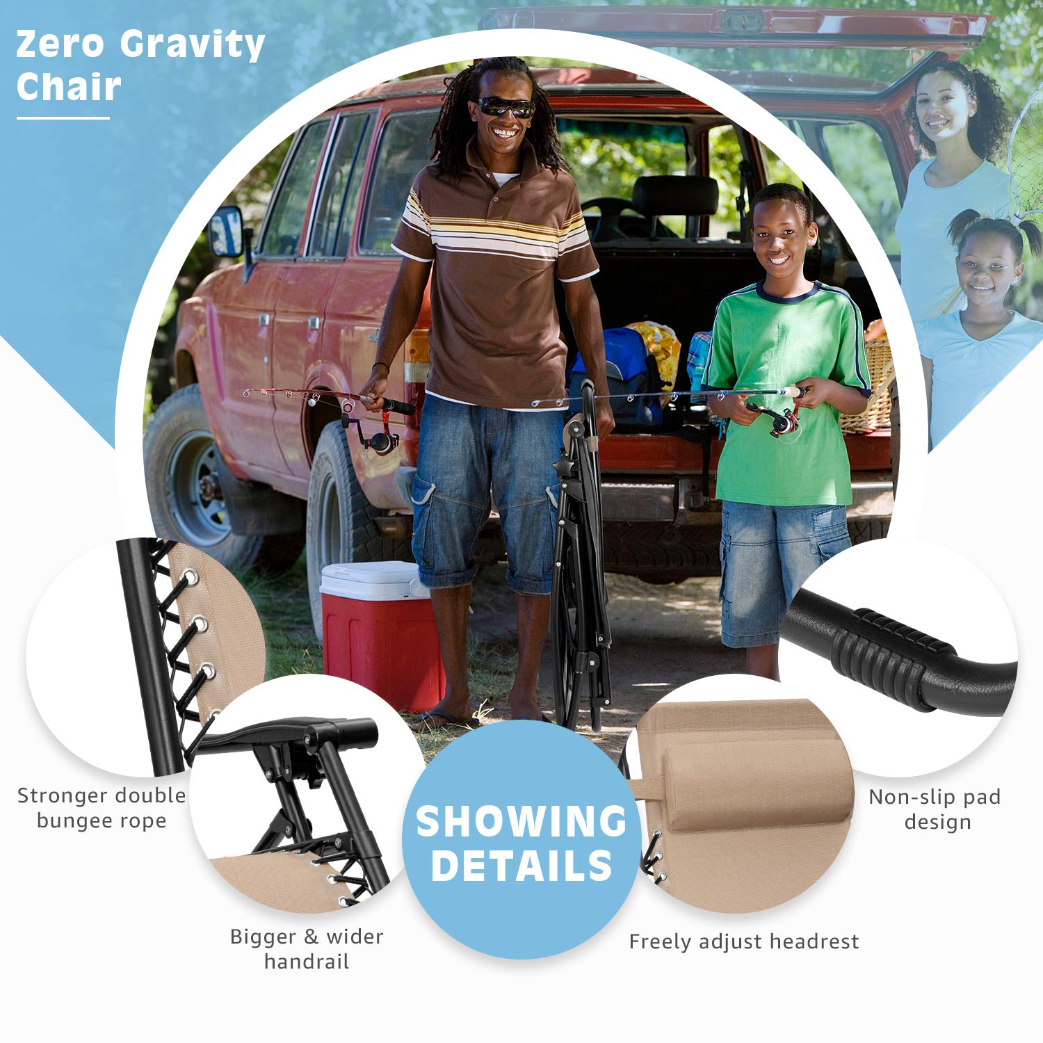 Devoko Zero Gravity Chair - Adjustable Outdoor Recliner with Side Table & Pillow, Light Beige - Perfect for Poolside Lounging, Backyard Relaxation & Patio Furniture Sets