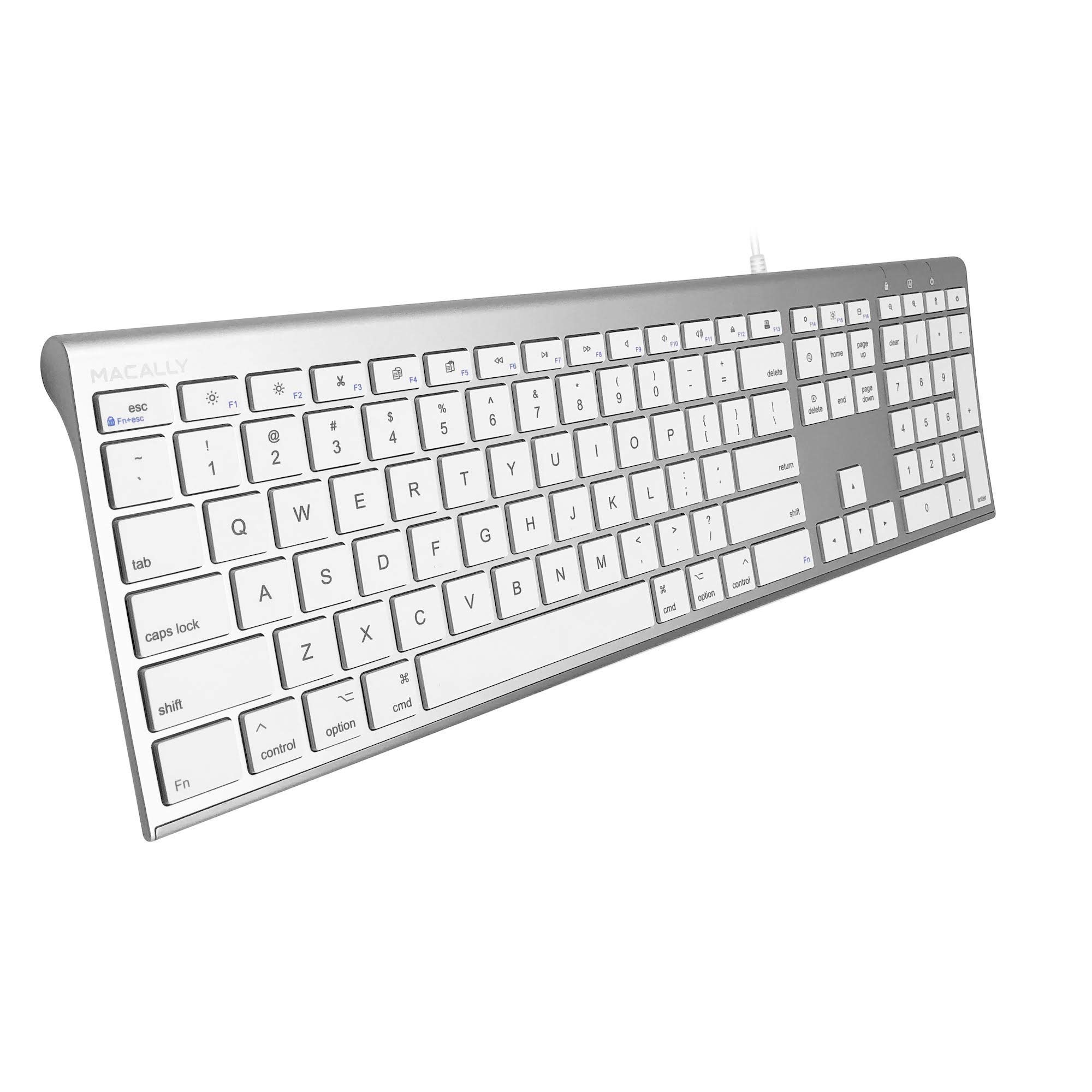 Macally Ultra Slim Wired Computer Keyboard with Vertical Laptop Stand - Ergonomic Space-Saving Design for Home Office & Workspace Productivity