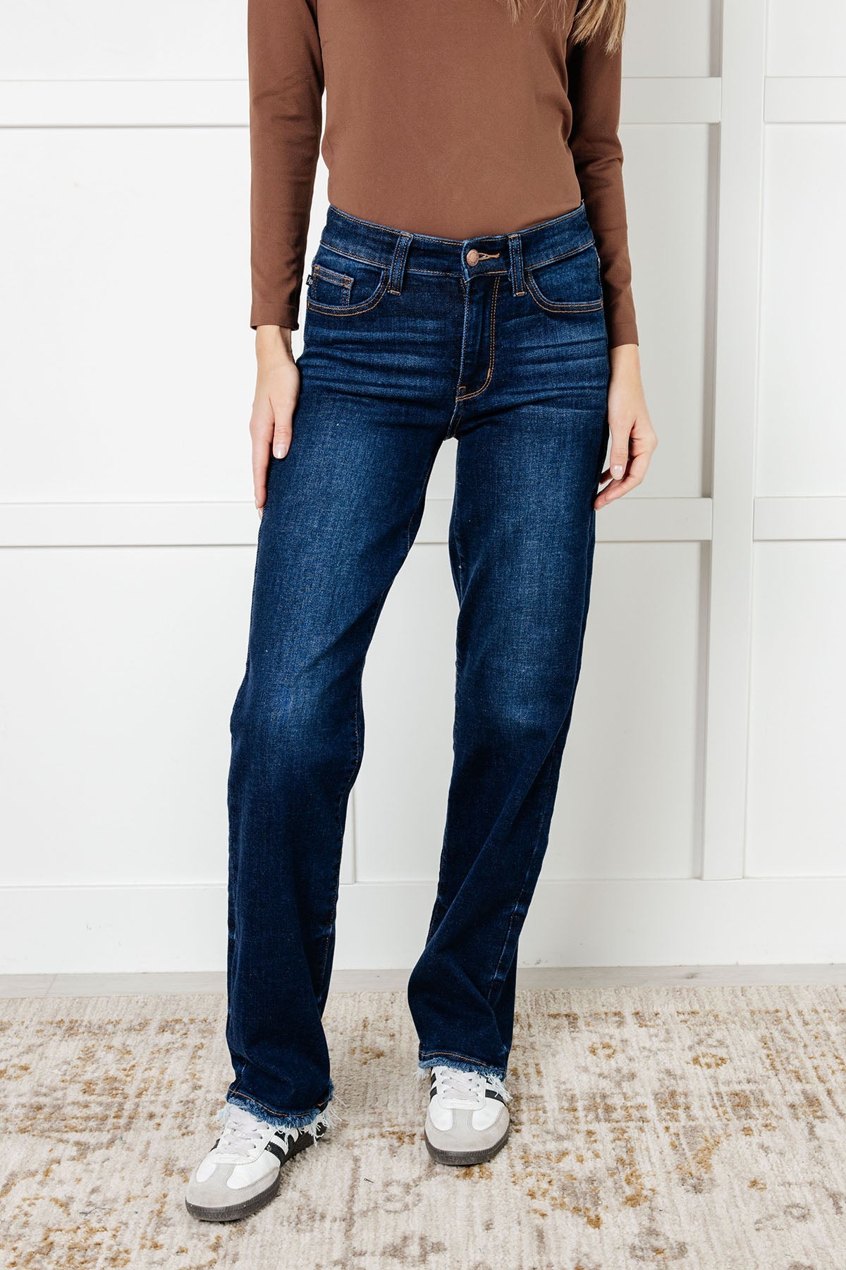 Jacqueline Mid Rise Frayed Hem Straight Leg Jeans for Women | Comfortable Denim Pants | Perfect for Casual Wear, Office Outfits & Weekend Style