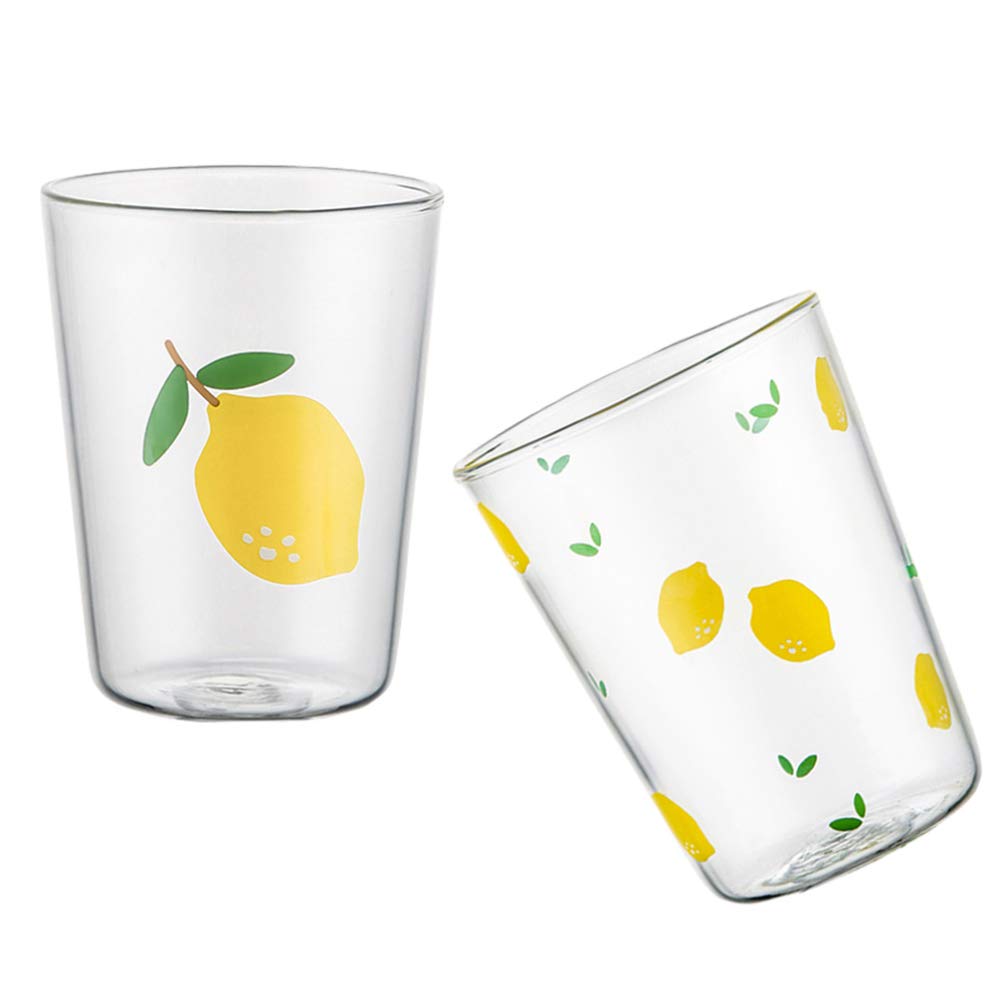 Hemoton 2-Pack Clear Espresso Coffee Cups with Lemon Print - 12oz Tumbler Glasses for Hot/Cold Drinks, Iced Tea, Water - Durable Kitchen Drinking Glasses for Home, Office, Cafe & Restaurants