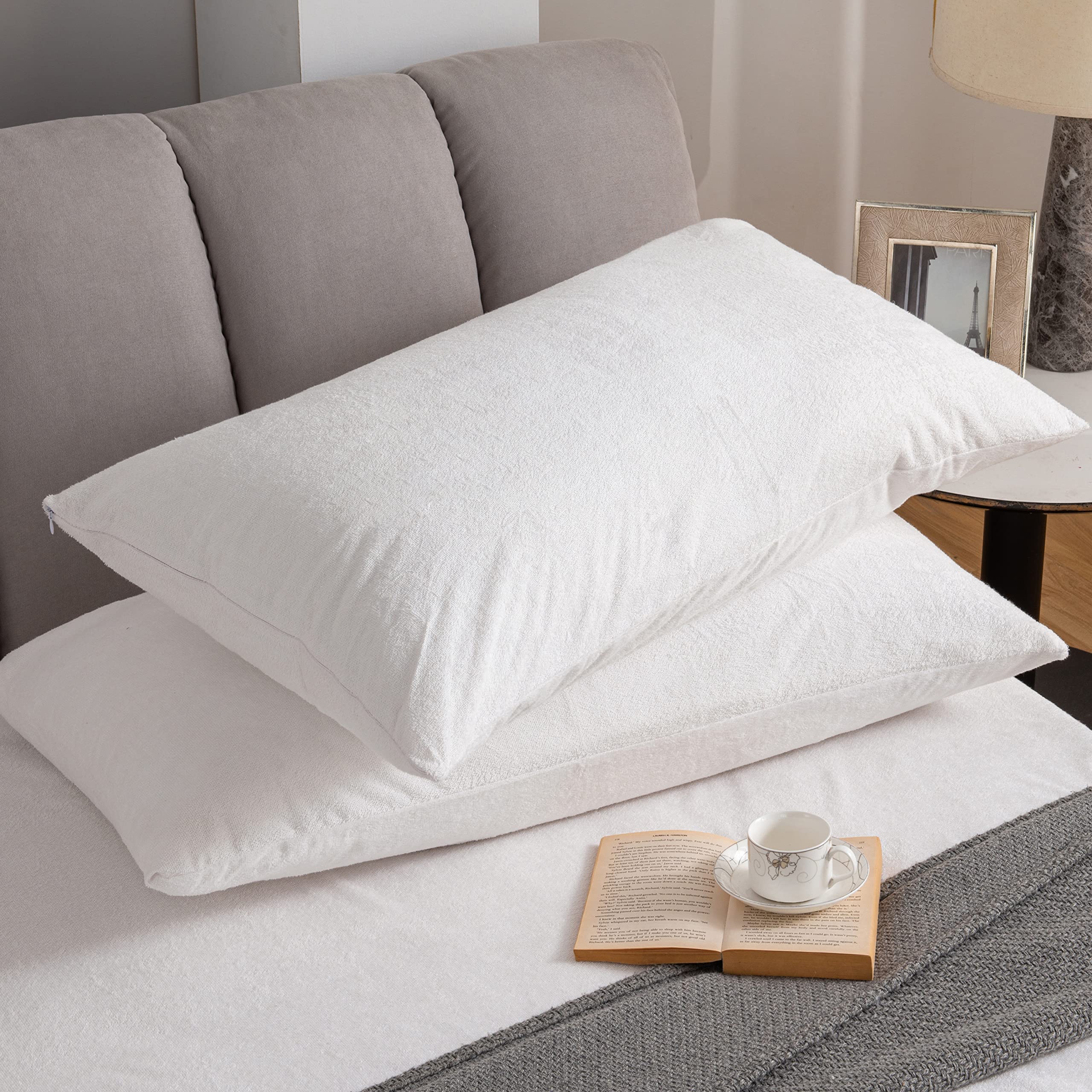 Premium Waterproof Pillow Protectors - King Size 20''x38'' Set of 2 - Soft Terry Cotton Zippered Pillow Covers - Hypoallergenic & Dust Proof - Ideal for Allergy Sufferers, Kids & Bedwetting Protection
